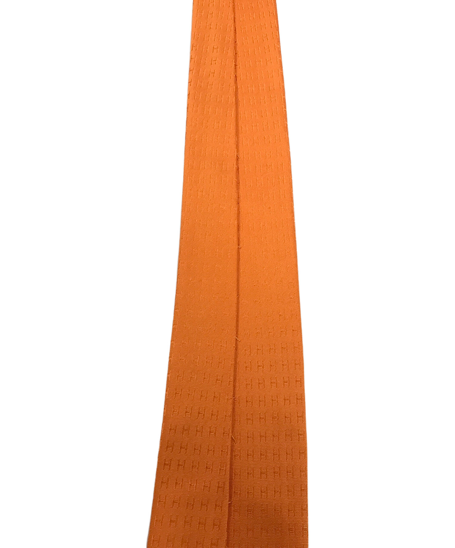 HERMES エルメス ネクタイ オレンジ ファソネ H柄 光沢 箱付き HERMES