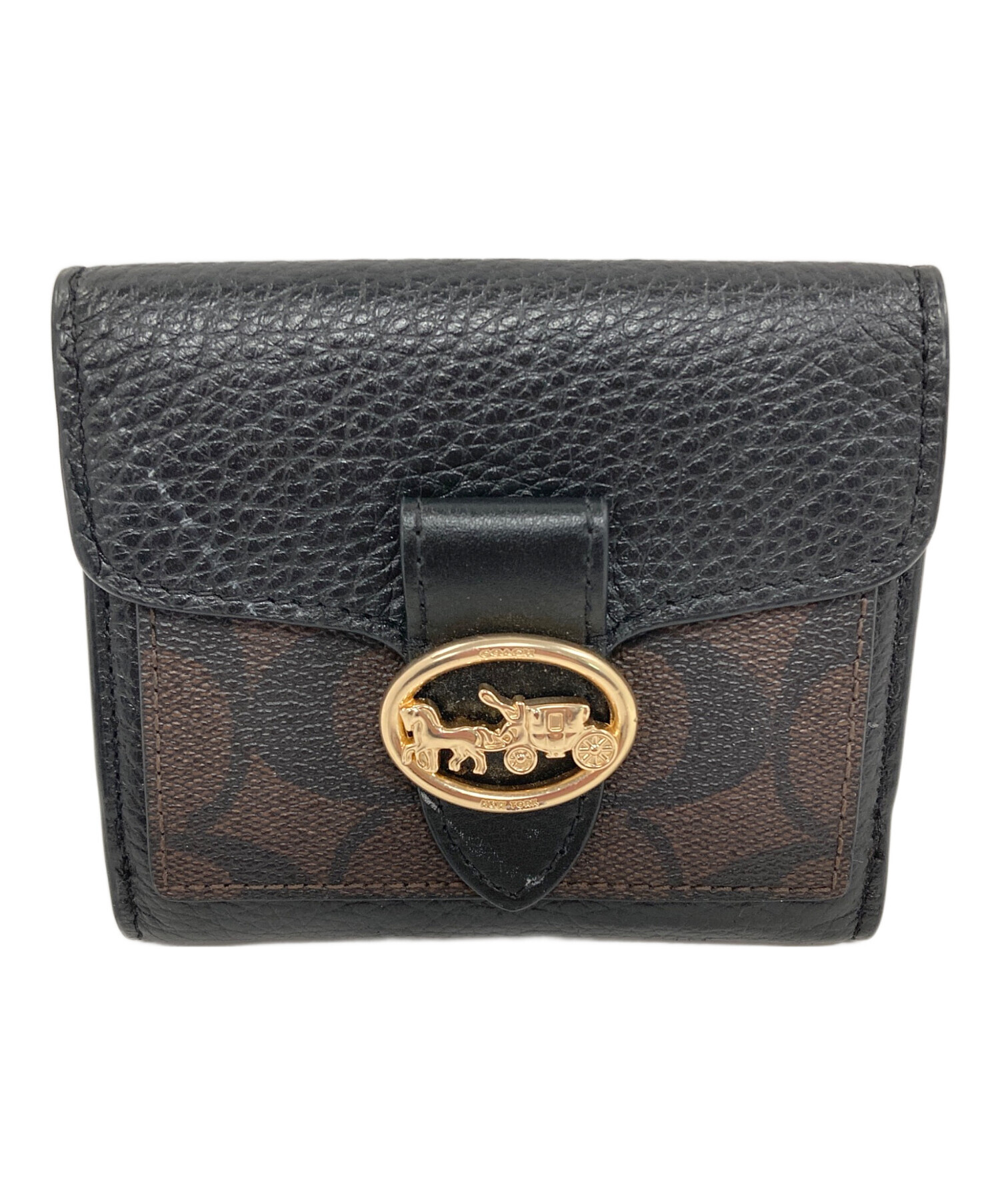 COACH コーチ　三つ折り財布　シグネチャー　ブラック　黒色　ミニウォレット COACH コーチ 三つ折り財布 シグネチャー ブラック 黒色 ミニ
