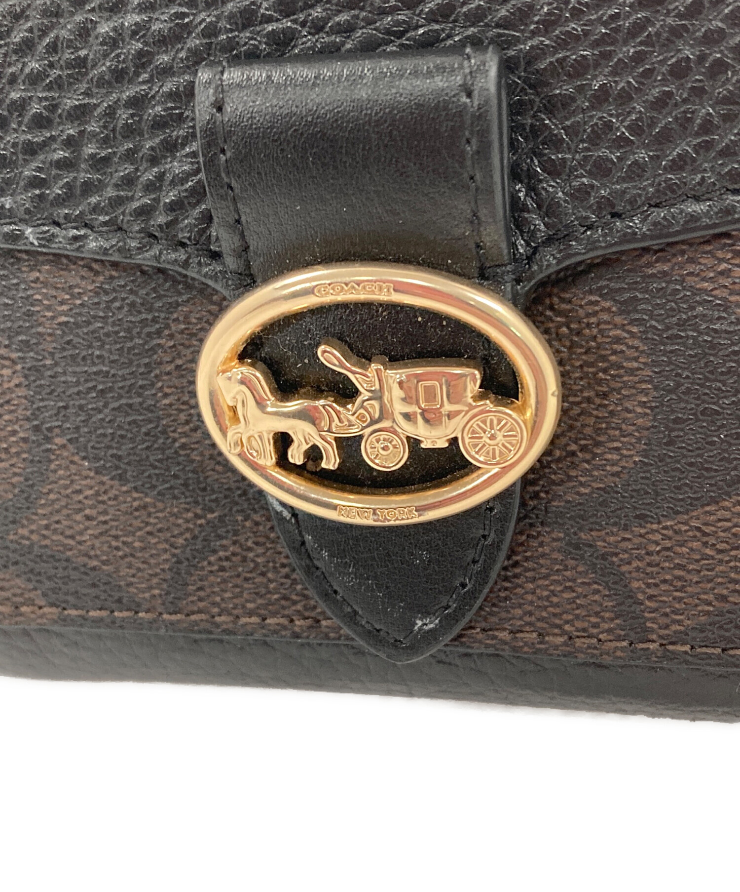 中古・古着通販】COACH (コーチ) 3つ折り財布 シグネチャー ブラック 