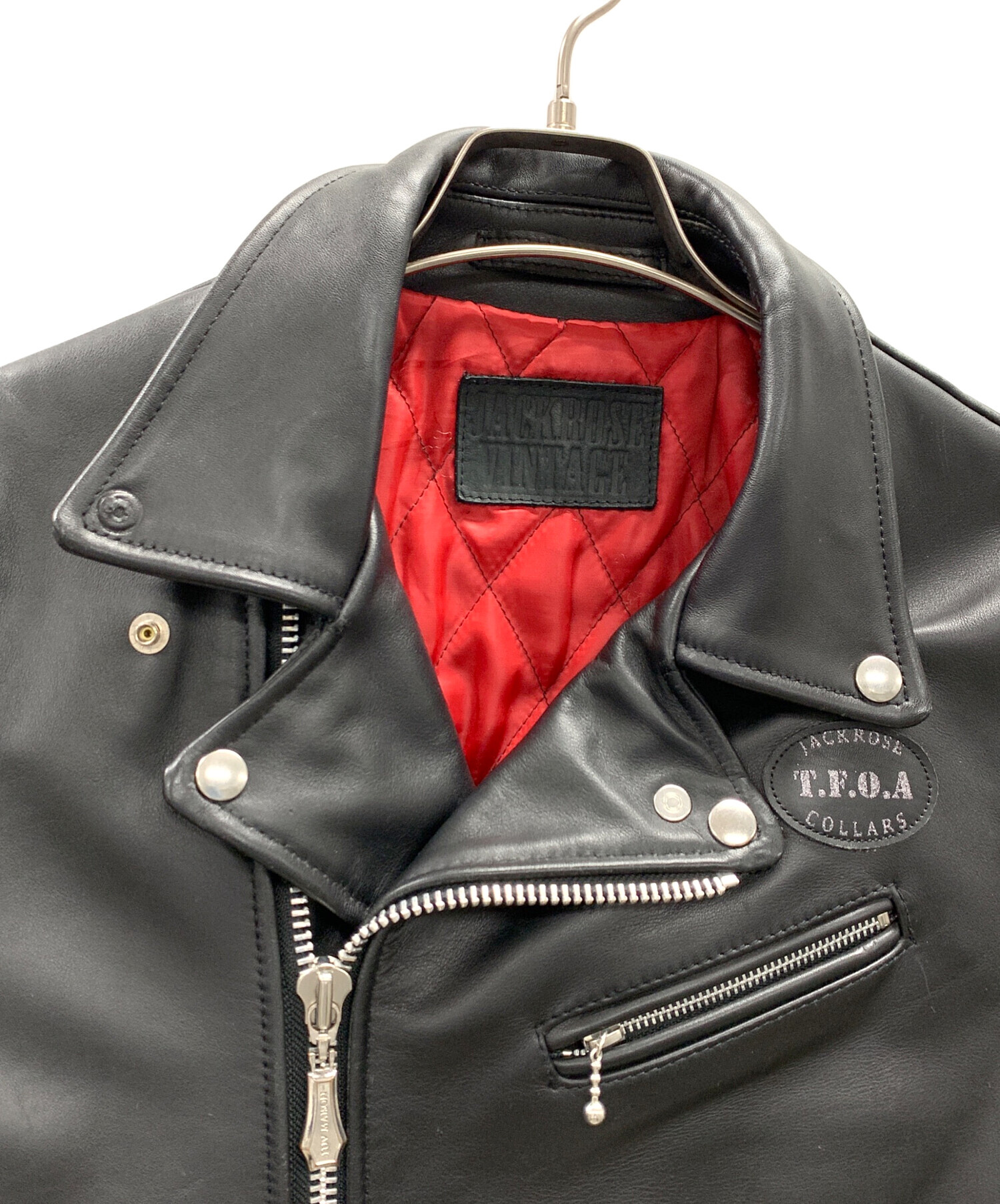 JACKROSE ダブルライダース 黒 羊革 赤裏地 美品 L ダブルジップ 中古・古着通販】JACKROSE (ジャックローズ) ダブルライダース