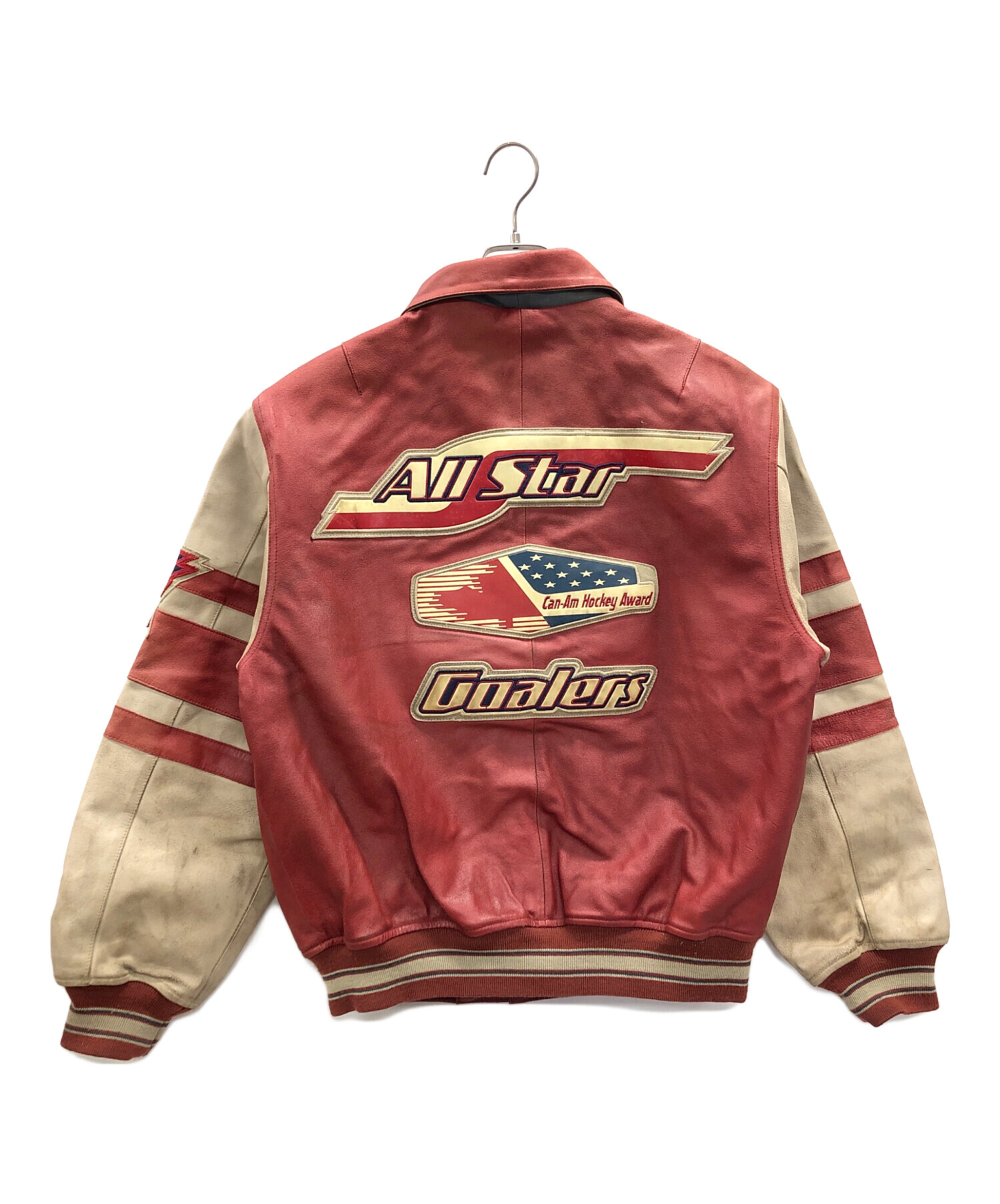 AVIREX アヴィレックス USA製 袖レザー スタジャン レッド 4XL AVIREX スタジャン VARSITY JACKET RED AXES / バーシティジャケット