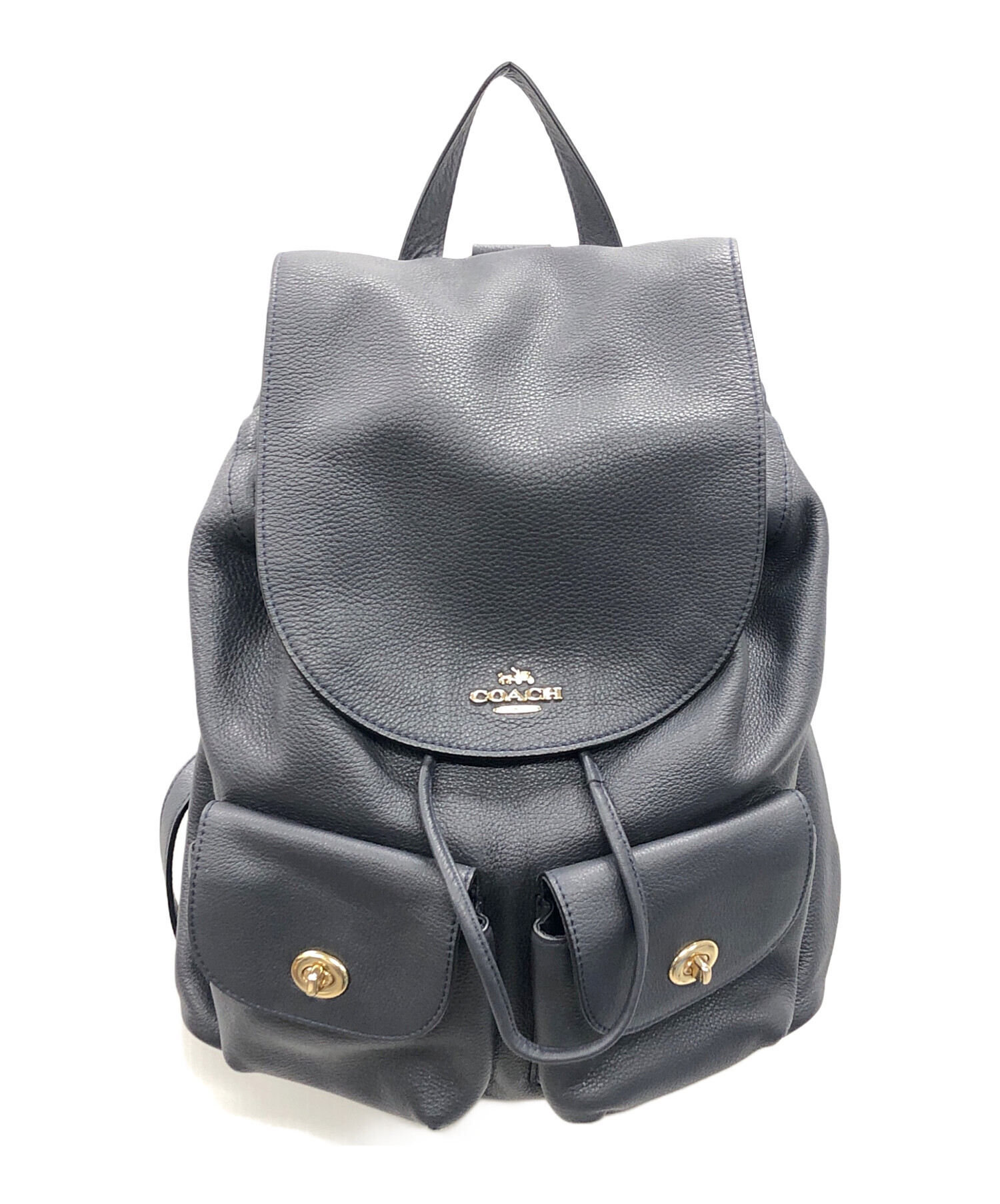 COACH ネイビー レザー リュック COACH ネイビーレザー フラップ式