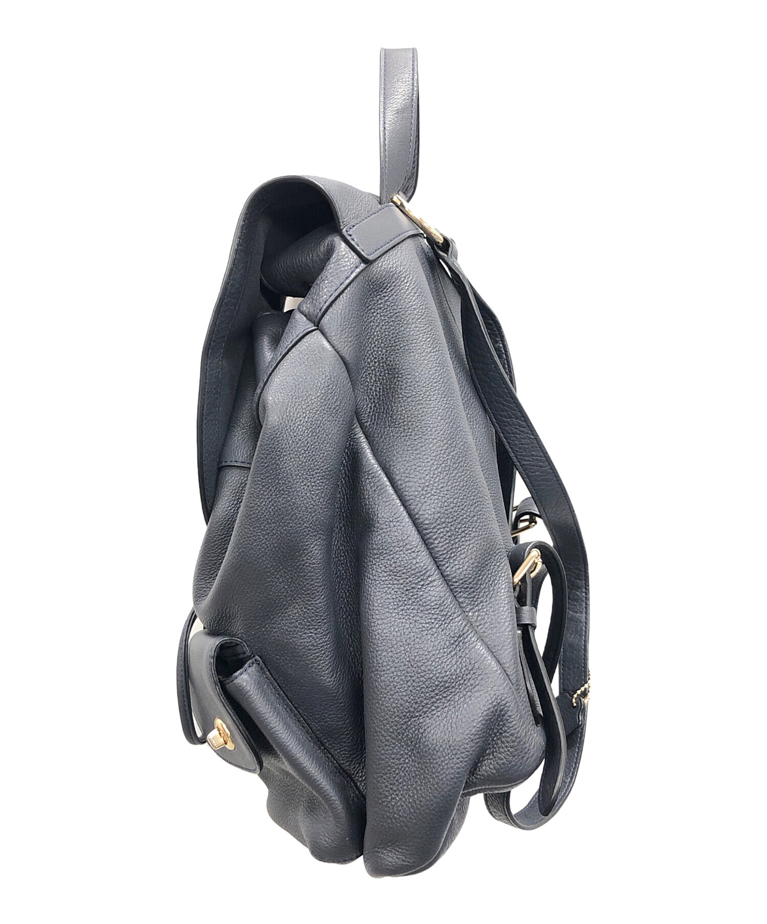 中古・古着通販】COACH (コーチ) レザーリュック ネイビー サイズ:実寸 