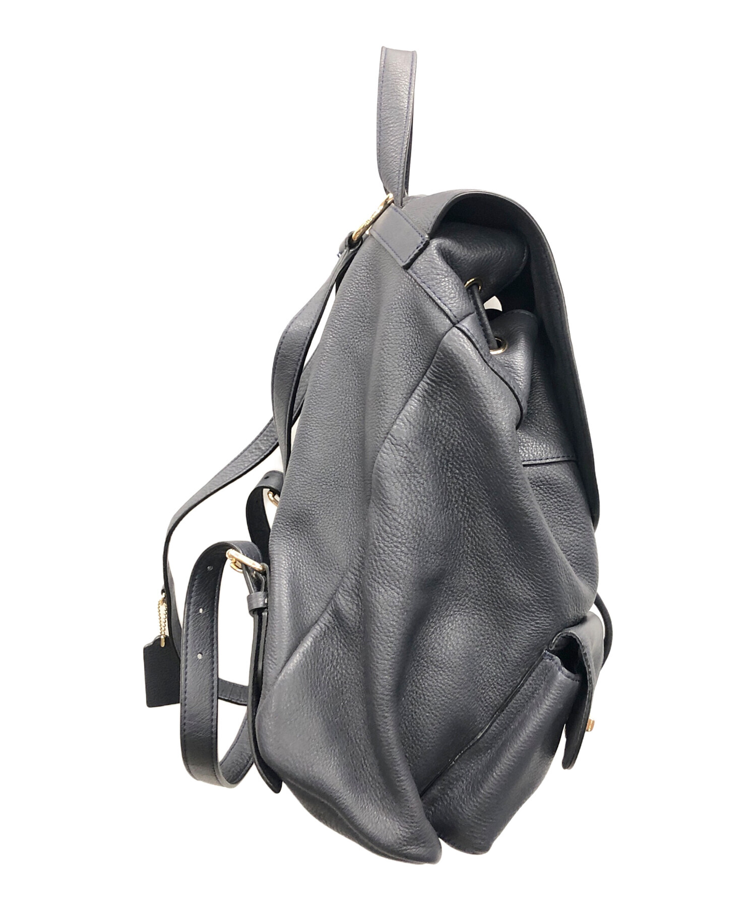 中古・古着通販】COACH (コーチ) レザーリュック ネイビー サイズ:実寸 