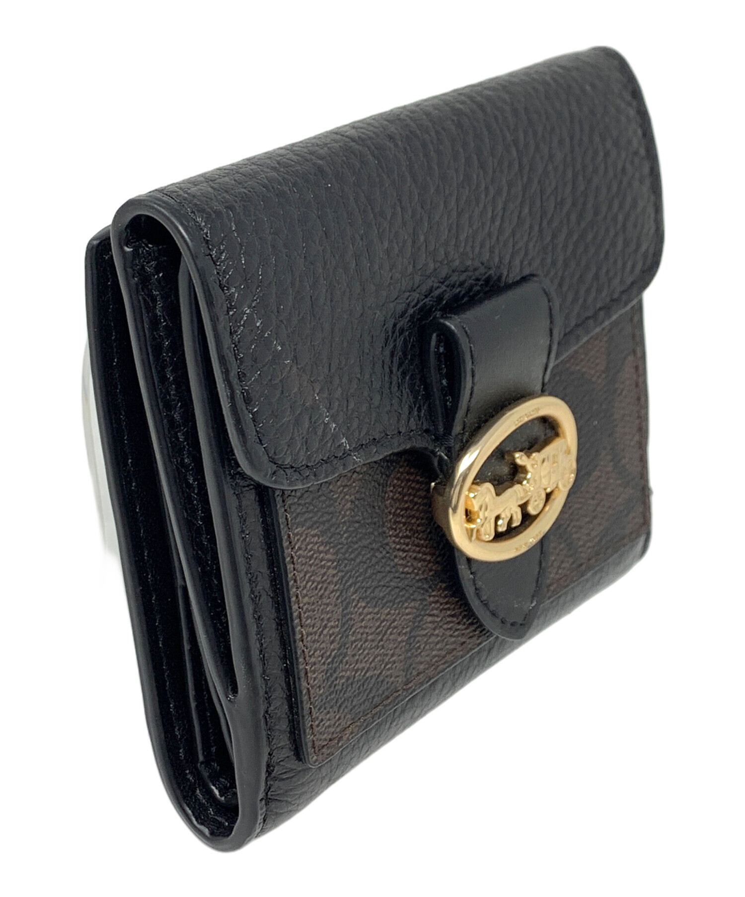 中古・古着通販】COACH (コーチ) 3つ折り財布 ブラック×ブラウン 