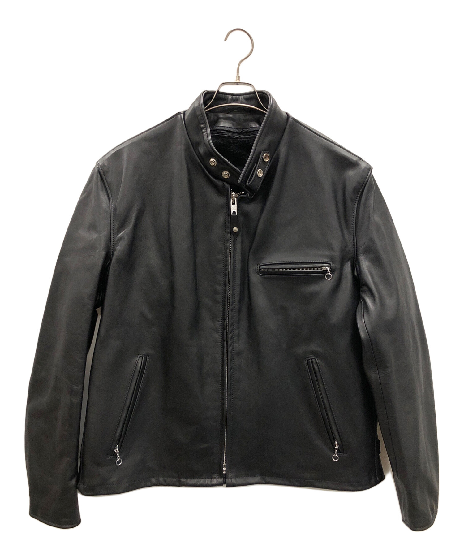 ショット シングルライダースジャケット レザー　ライナー　黒　L　ユニセックス 中古・古着通販】Schott (ショット) ライナー付きシングルライダース