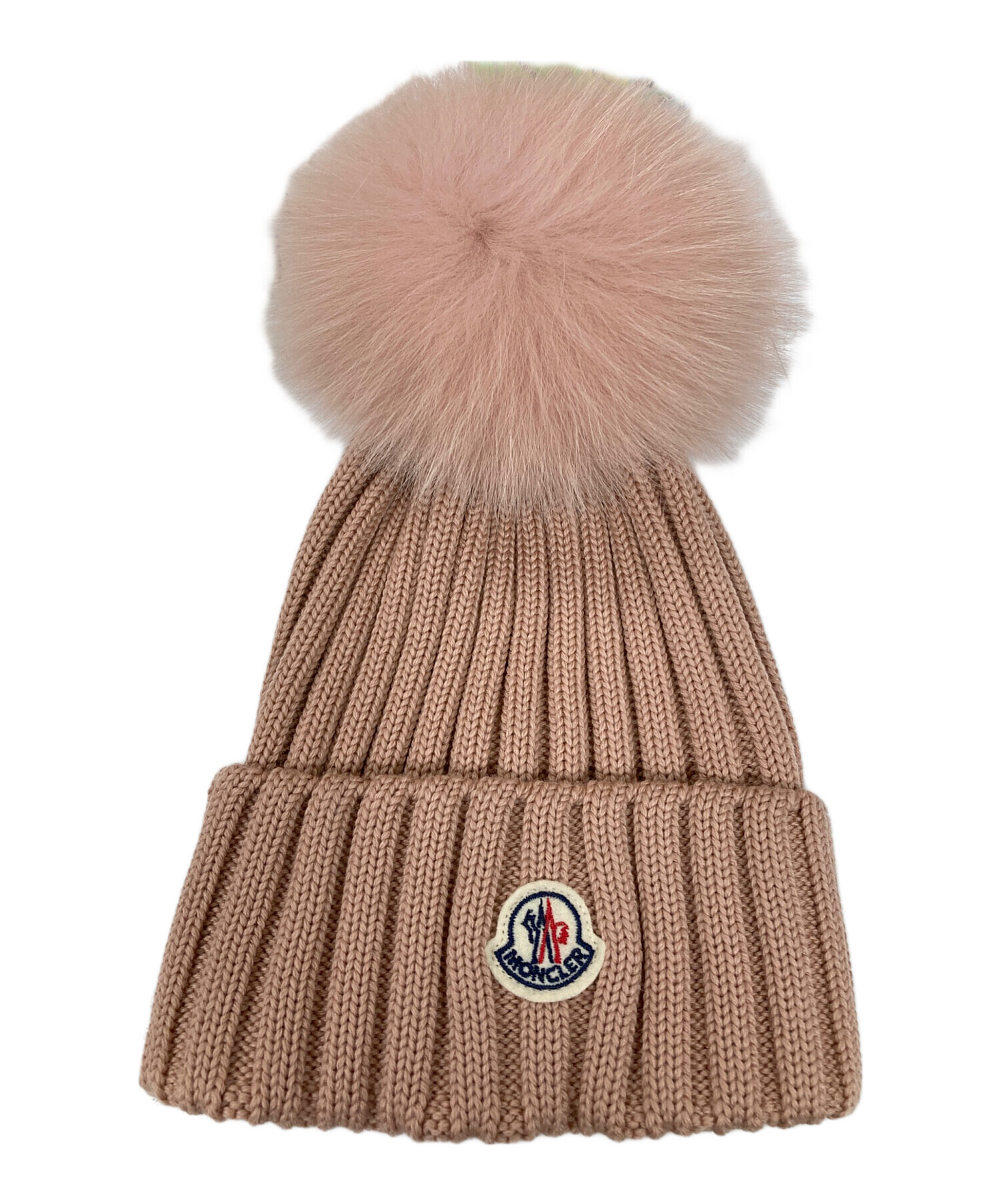 【新品未使用】毎日値下げ！！ モンクレール ニット帽 ベージュ ポンポン付き 中古・古着通販】MONCLER (モンクレール) ニット帽 サイズ:実寸サイズ