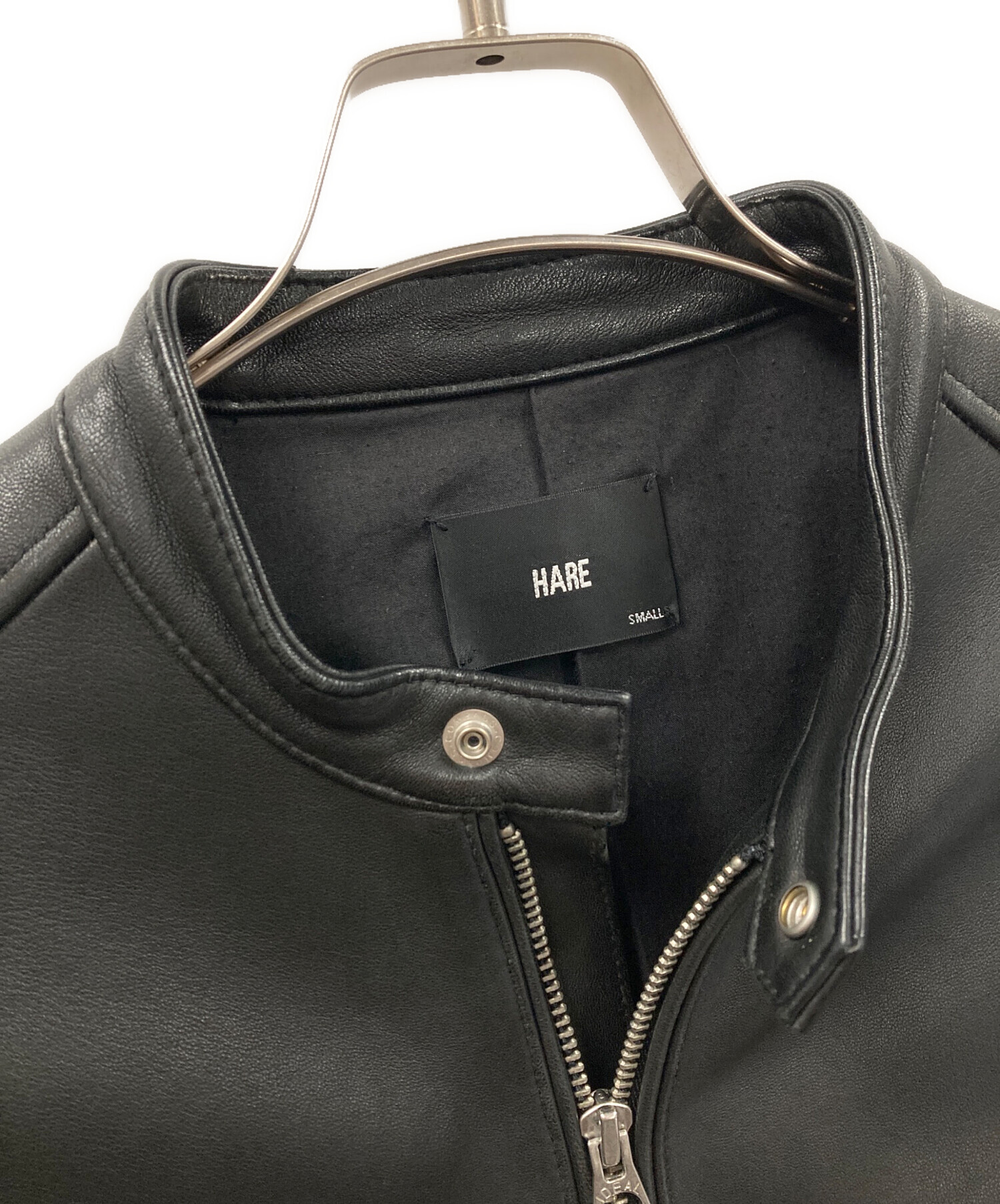 美品 HARE 羊革 ラムレザー シングルライダースジャケット SMALL 黒 中古・古着通販】HARE (ハレ) ラムレザーシングルライダースジャケット