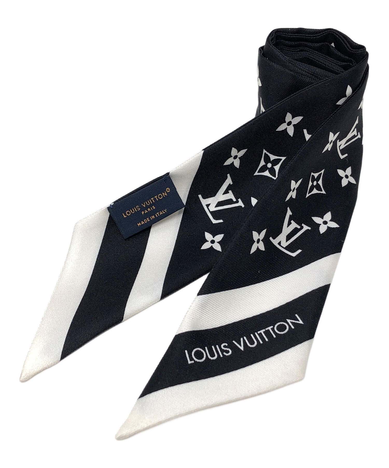 LOUIS VUITTON ルイヴィトン スカーフ ブラック ホワイト シルク 中古・古着通販】LOUIS VUITTON (ルイ ヴィトン) シルクスカーフ