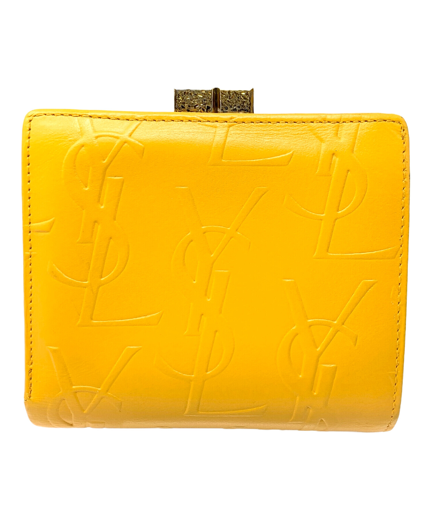 美品　Yves Saint Laurent 二つ折り財布　がま口　型押しロゴ 中古・古着通販】Yves Saint Laurent (イヴサンローラン) 2つ折り財布