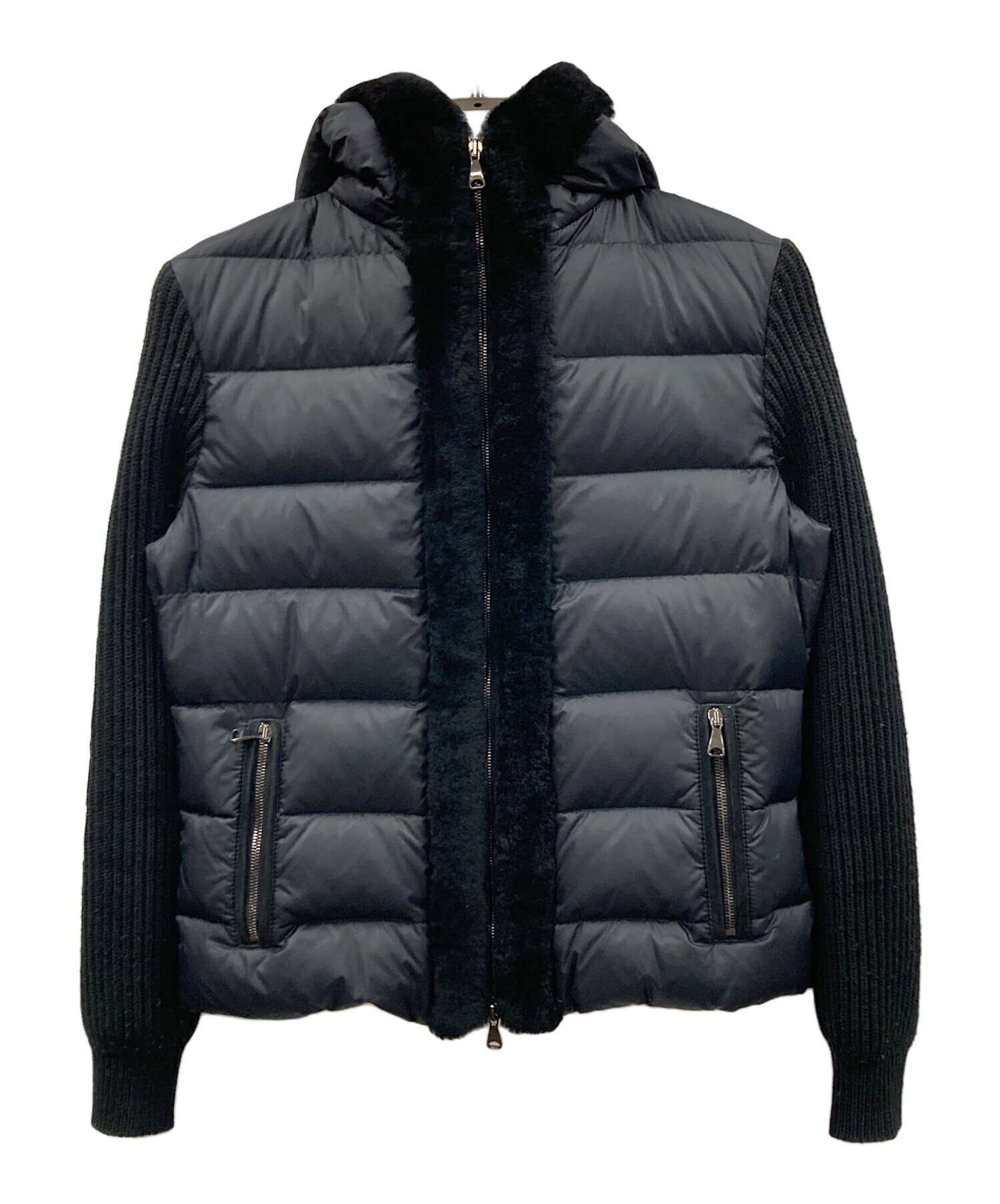 EMMETTI ブラック ムートンコートジャケット size44 新品未使用 中古・古着通販】EMMETI (エンメティ) ニットスリーブムートンダウン