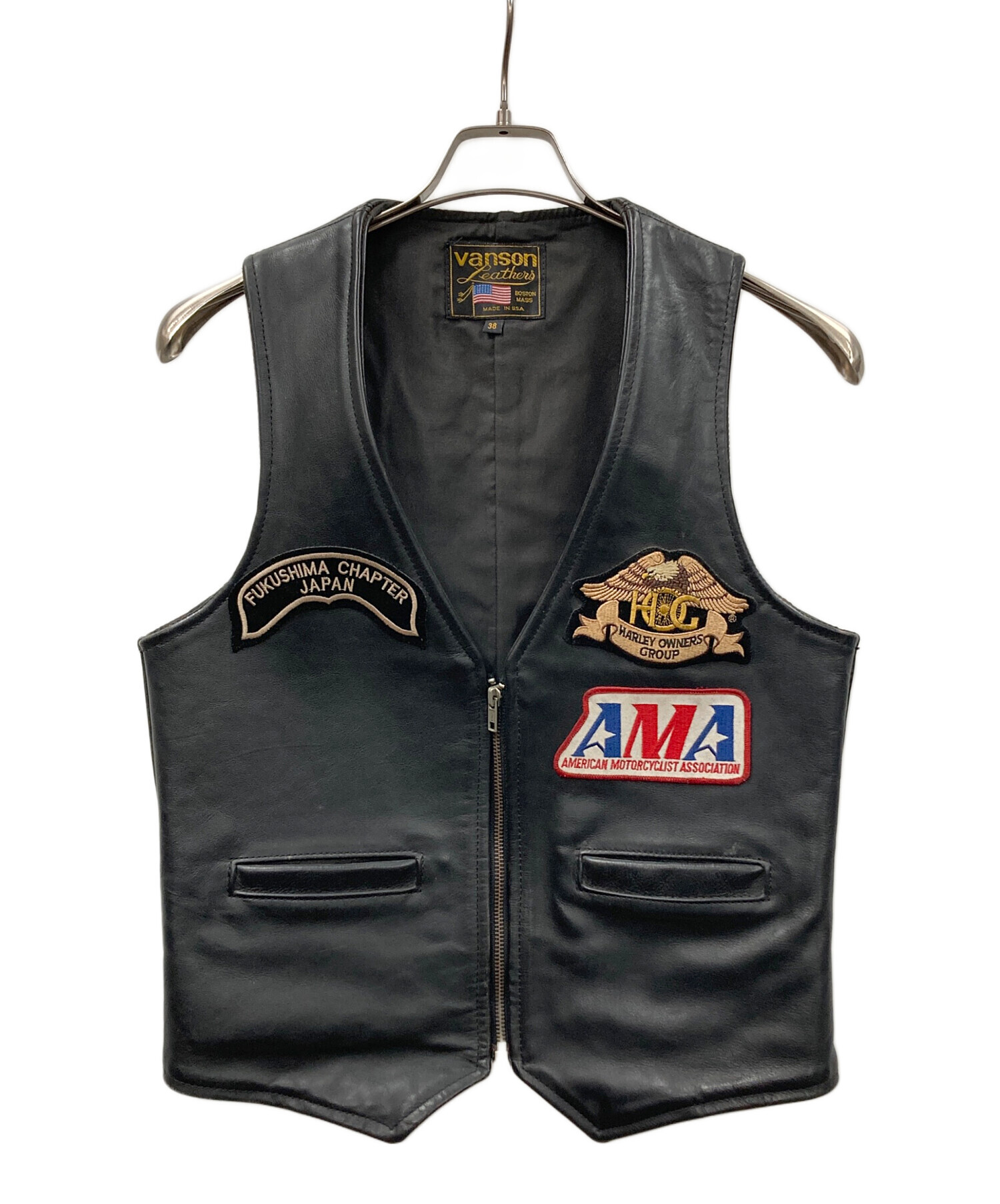 Vanson レザーベスト 黒size38 値下げ⭕️ 中古・古着通販】VANSON (バンソン) レザーベスト ブラック サイズ:38