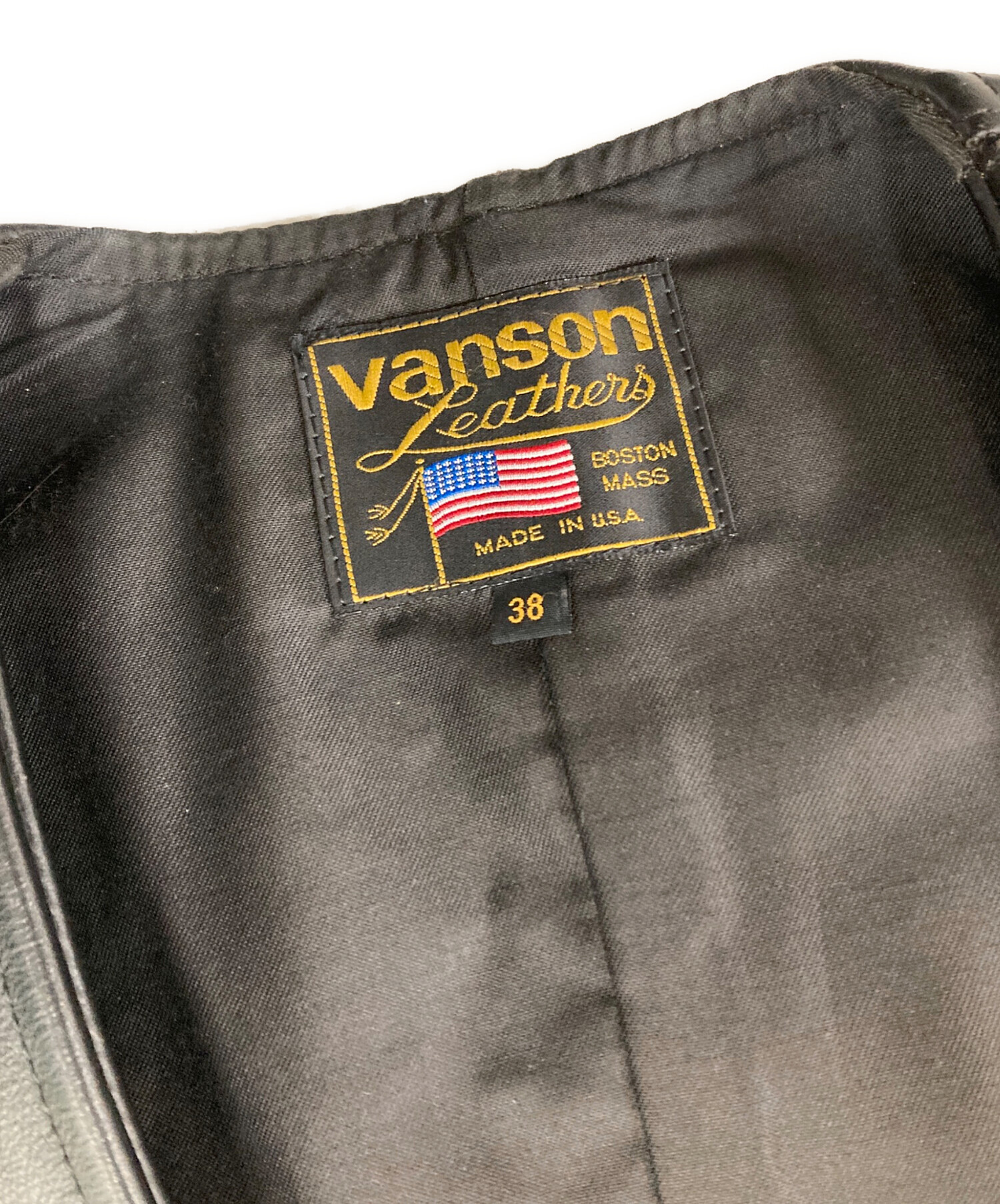 中古・古着通販】VANSON (バンソン) レザーベスト ブラック サイズ:38