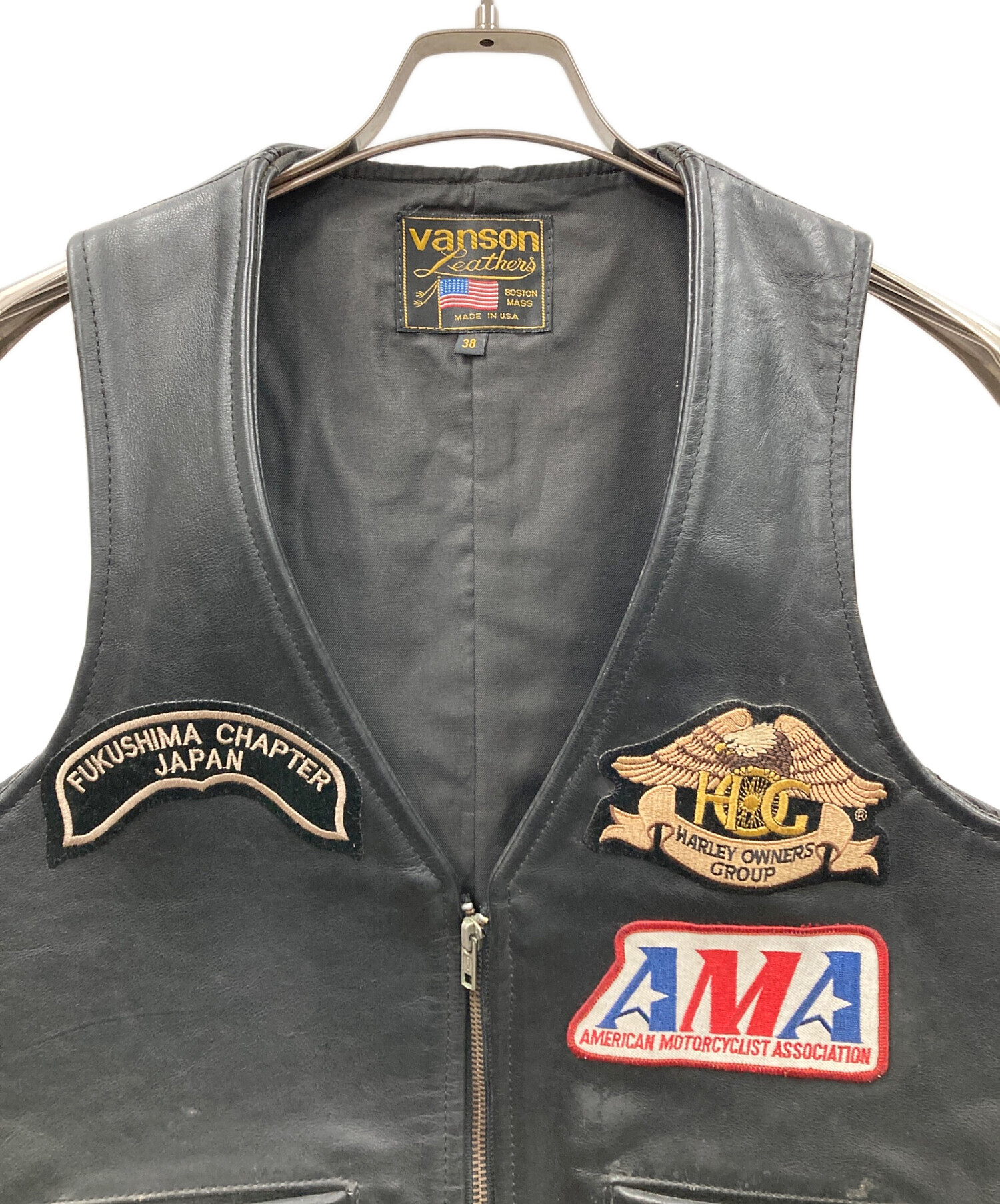 中古・古着通販】VANSON (バンソン) レザーベスト ブラック サイズ:38