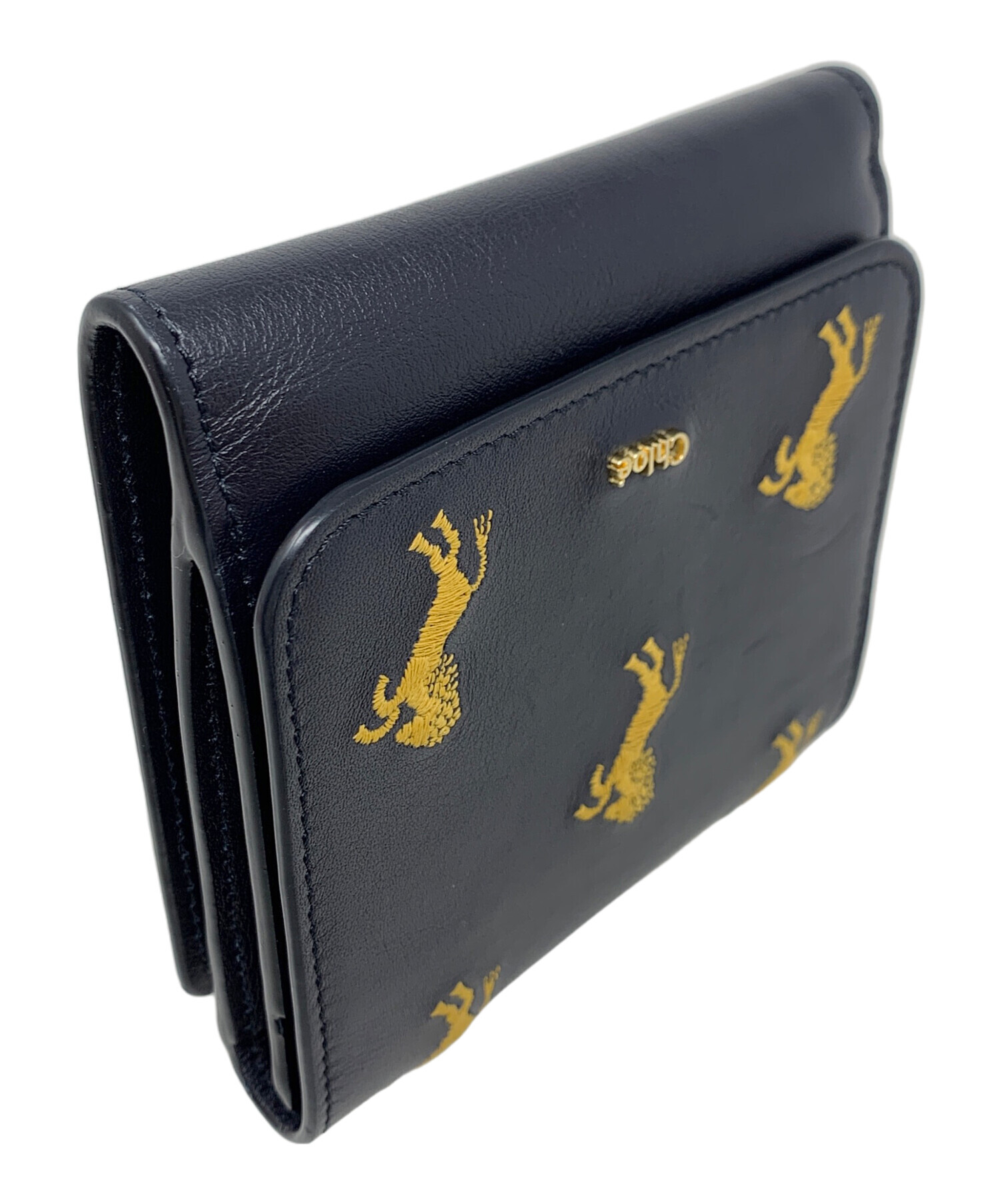 mizu専用　クロエ 二つ折り財布 レザー ダークネイビー リトルホース 馬 中古・古着通販】Chloe (クロエ) 2つ折り財布 リトルホース ブラック