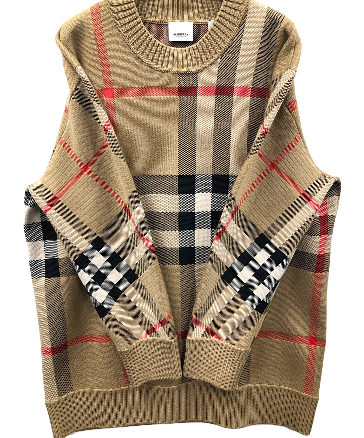 【tak】BURBERRY バーバリー レディース ニット チェック 中古・古着通販】BURBERRY (バーバリー) クルーネックニット CHECK