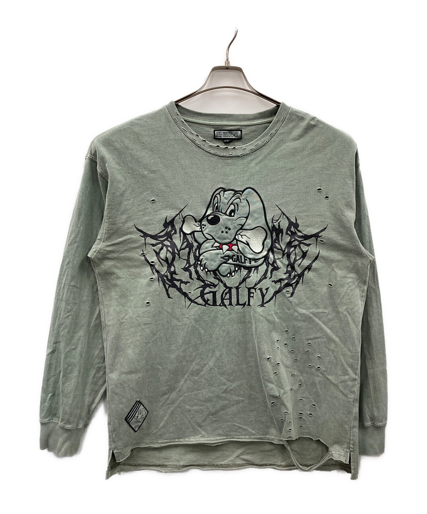 GA×GALFY-ぼろぼろとらいばりゅTee 中古・古着通販】GALFY (ガルフィー) ダメージカットソー 染め染めわん
