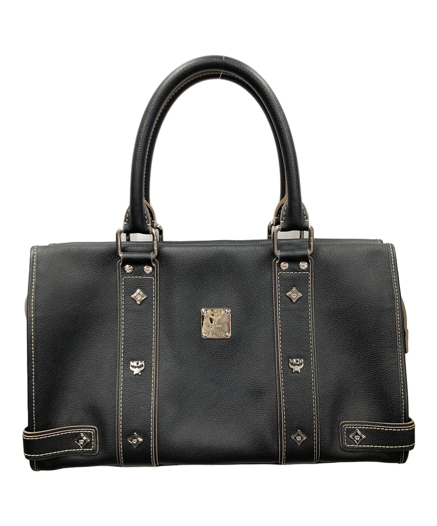 中古・古着通販】MCM (エムシーエム) ハンドバッグ Black Leather 