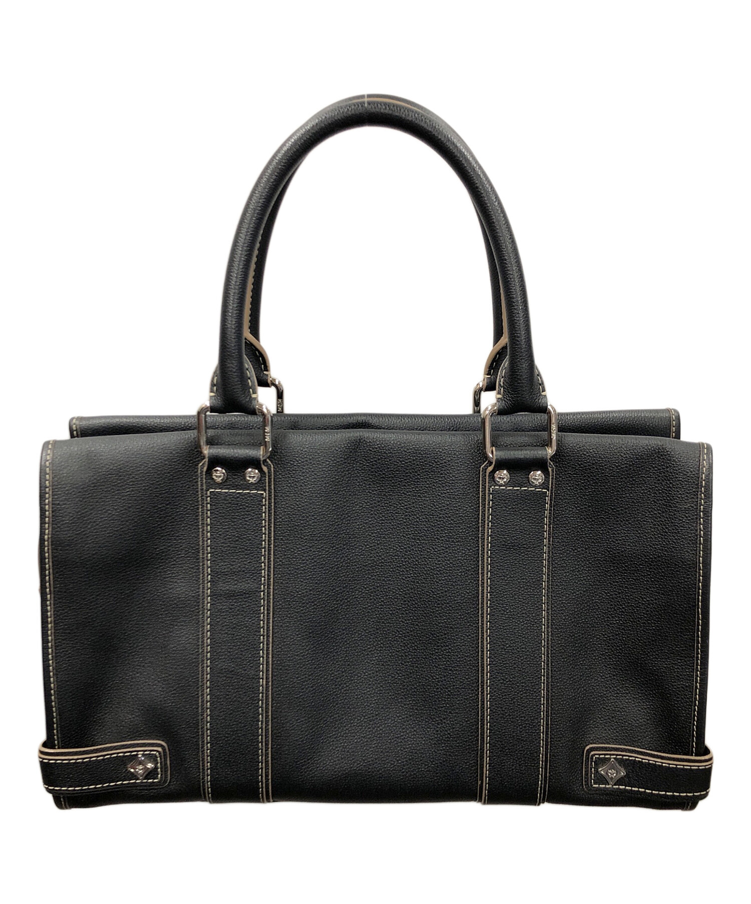 中古・古着通販】MCM (エムシーエム) ハンドバッグ Black Leather 