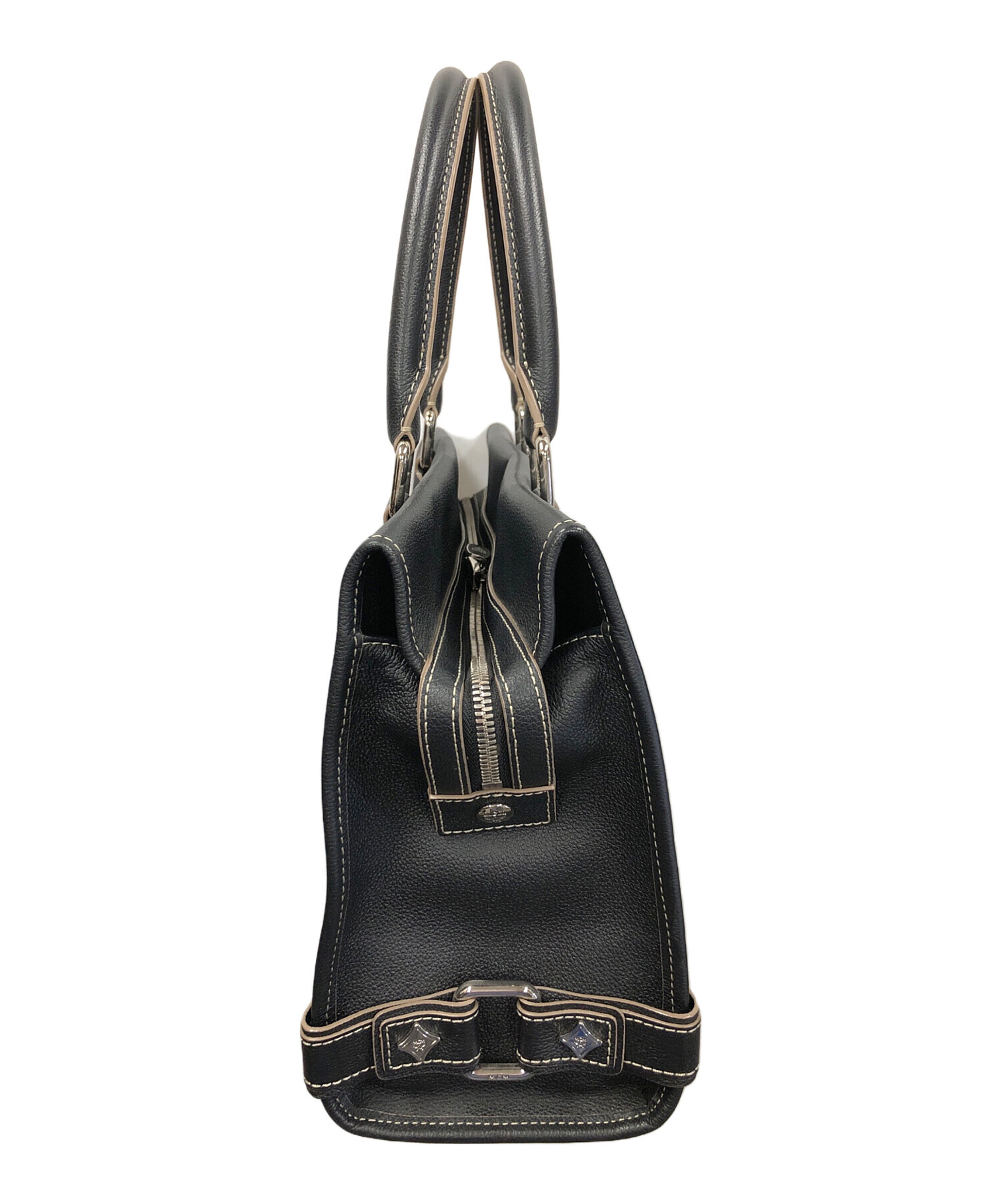 中古・古着通販】MCM (エムシーエム) ハンドバッグ Black Leather 