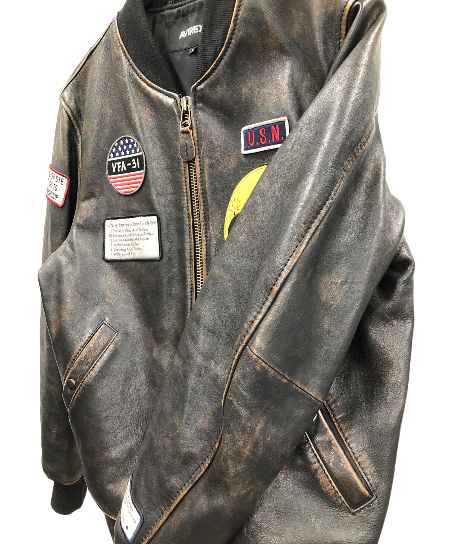 中古・古着通販】AVIREX (アヴィレックス) レザーブルゾン ブラック