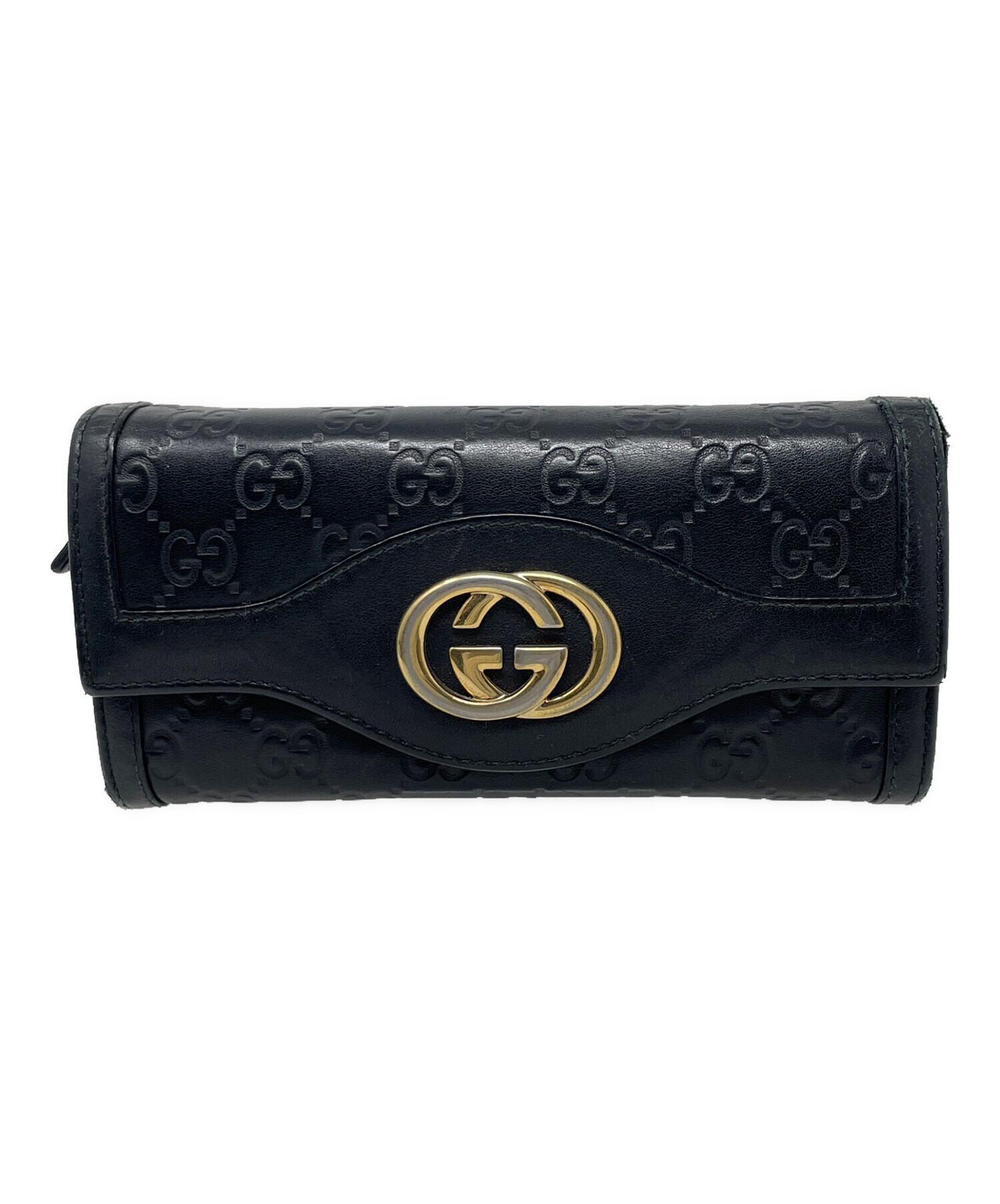 中古・古着通販】GUCCI (グッチ) 長財布 インターロッキング ブラック