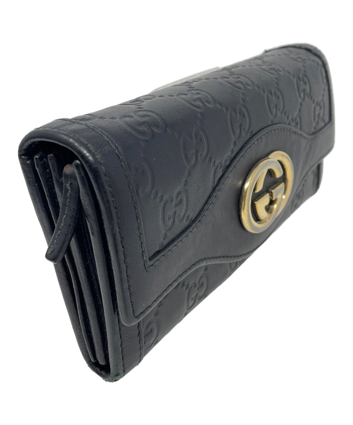 中古・古着通販】GUCCI (グッチ) 長財布 インターロッキング ブラック