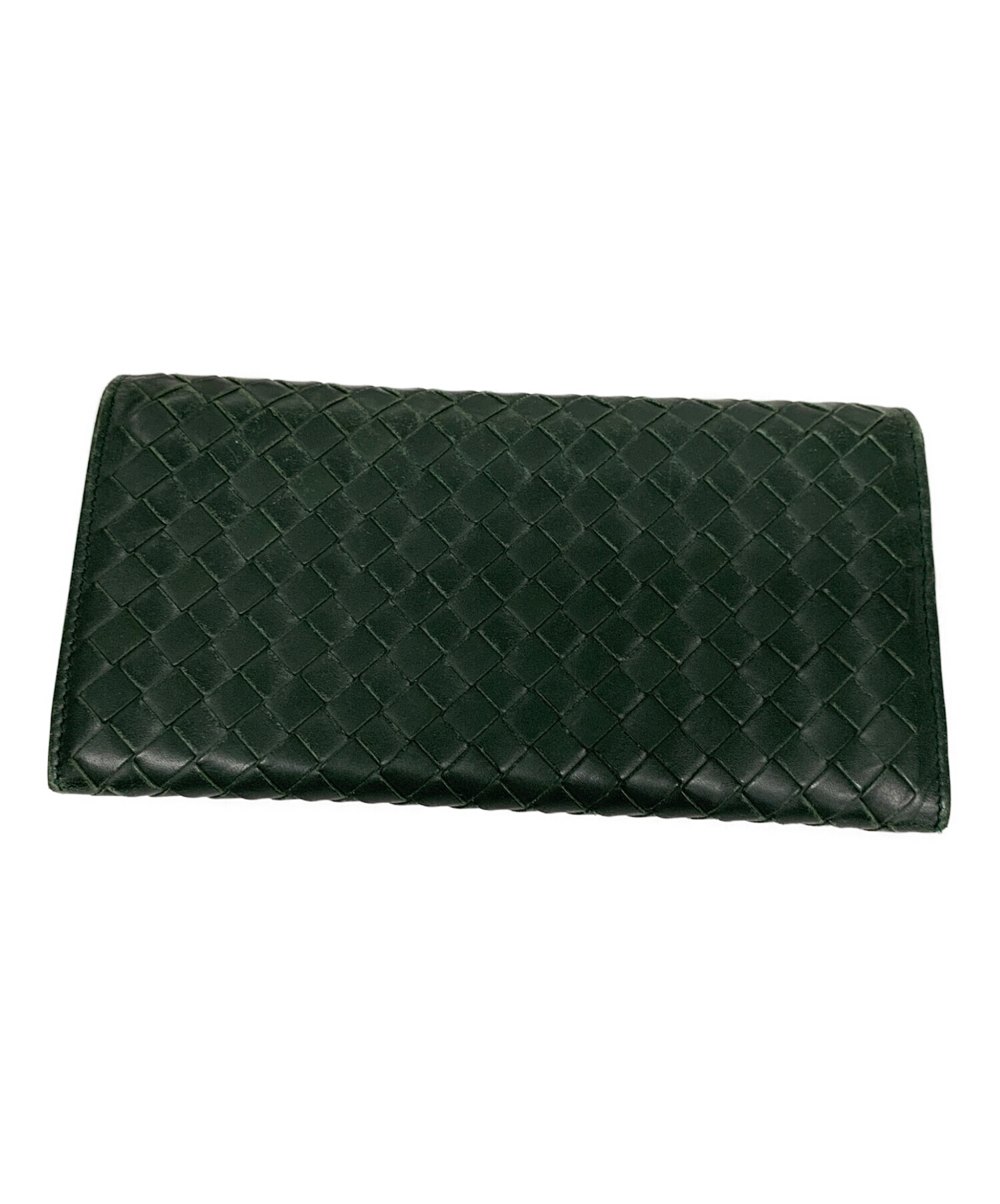 Bottega Veneta ボッテガ グリーンレザー 長財布 イントレチャート 中古・古着通販】BOTTEGA VENETA (ボッテガベネタ) 長財布 イントレ