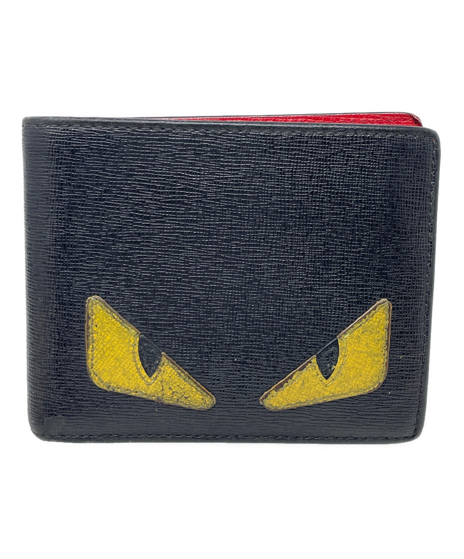 FENDI フェンディ レザー 二つ折り財布 バグズモンスター 黒 赤 黄色 中古・古着通販】FENDI (フェンディ) 2つ折り財布 バグズ アイ
