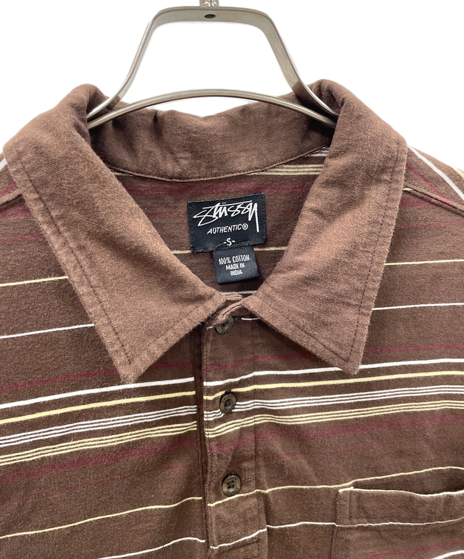 90s〜00s STUSSY ボーダーポロシャツ ブラウン Y2K 中古・古着通販】stussy (ステューシー) ポロシャツ ブラウン サイズ:S