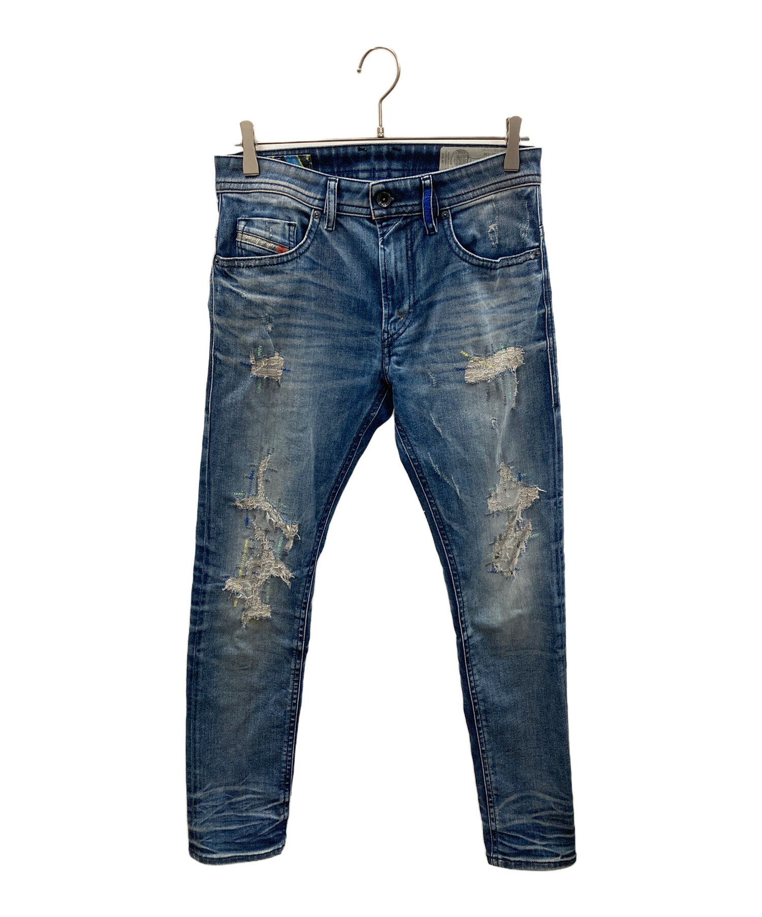 DIESEL ディーゼル THOMMER デニム パンツ USED美品 ジーンズ スリム スキニー デストロイ加工 黒 ブラック W28 L30 X9024 中古・古着通販】DIESEL (ディーゼル) デニムパンツ THOMMER（トマー
