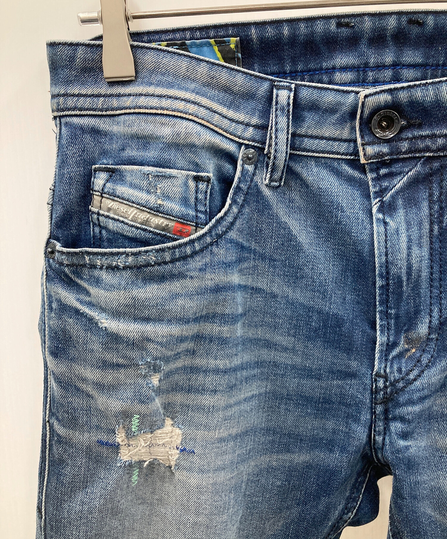 DIESEL ディーゼル THOMMER デニム パンツ USED美品 ジーンズ スリム スキニー デストロイ加工 黒 ブラック W28 L30 X9024 中古・古着通販】DIESEL (ディーゼル) デニムパンツ THOMMER（トマー