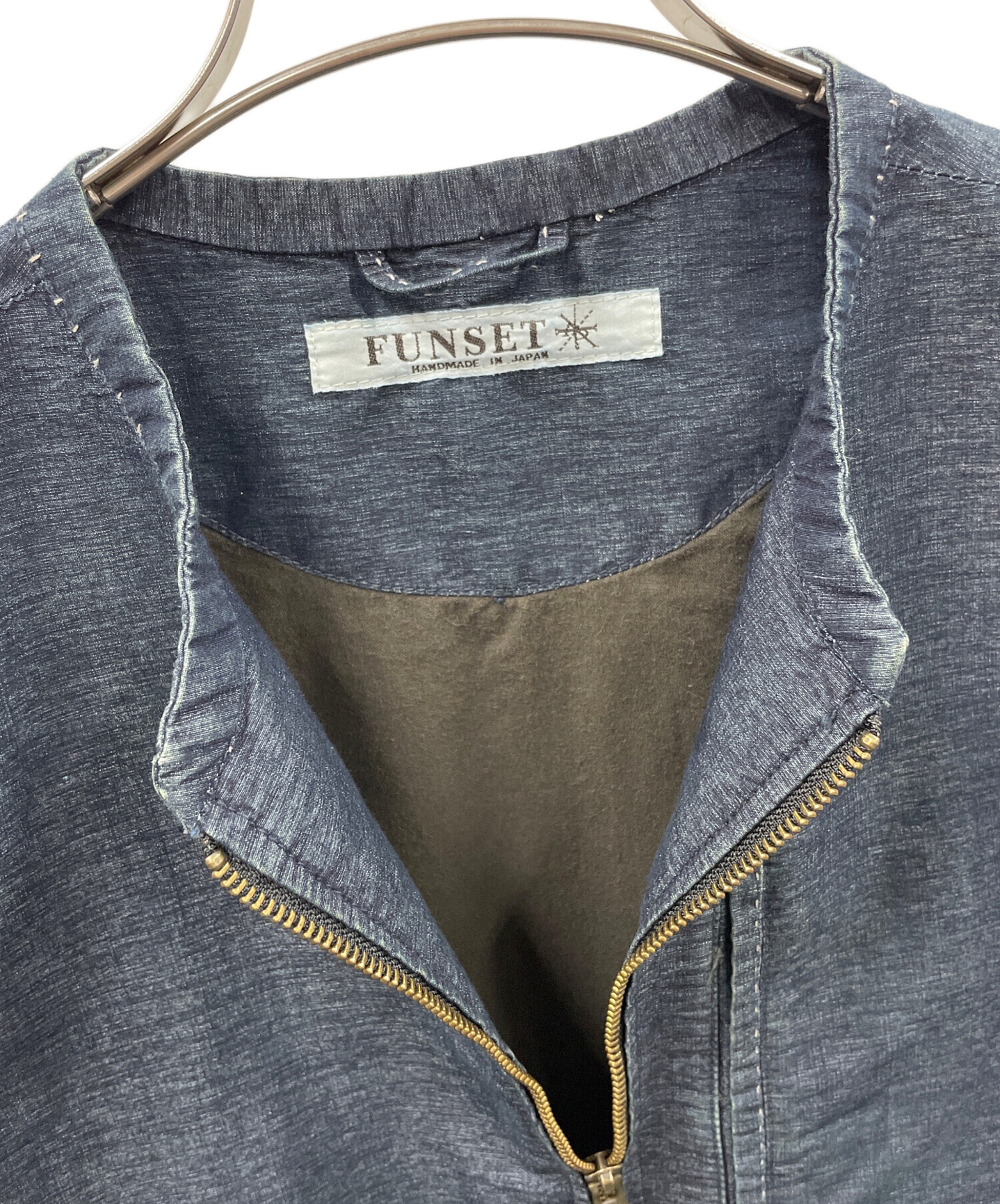 FUNSET OF ART シルク リネン ノーカラー ジャケット ネイビー M 中古・古着通販】FUNSET OF ART (ファンセットオブアート) ノーカラー