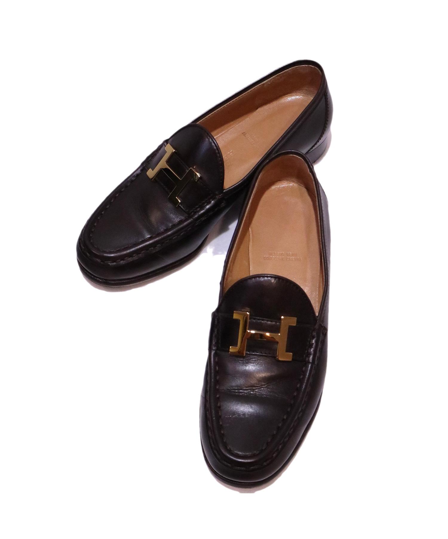 HERMES エルメス Hロゴ ローファー パンプス マロン シャテーニュ 中古・古着通販】HERMES (エルメス) Hロゴローファー ブラウン サイズ