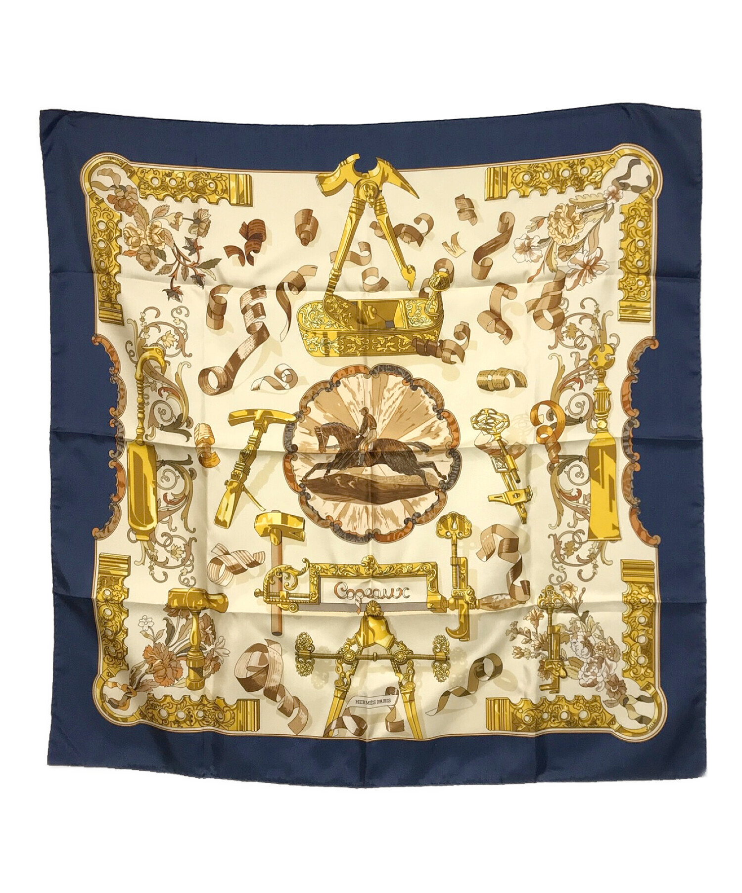 中古・古着通販】HERMES (エルメス) copeauxカレ90 ネイビー｜ブランド