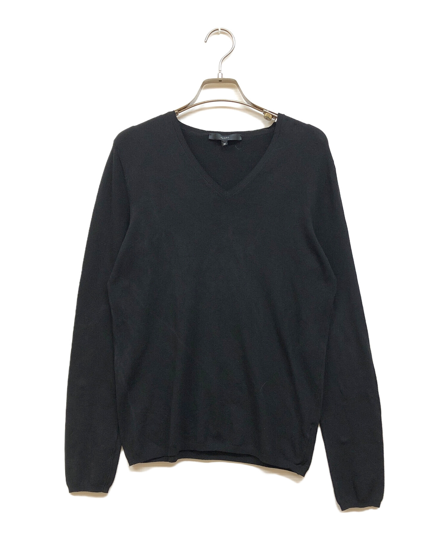 中古・古着通販】GUCCI (グッチ) シルク混Vネックニット ブラック 