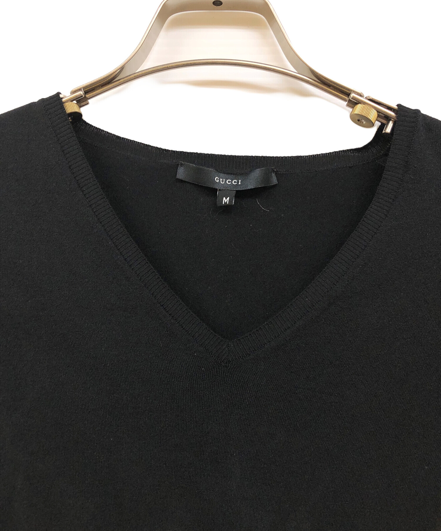 中古・古着通販】GUCCI (グッチ) シルク混Vネックニット ブラック 
