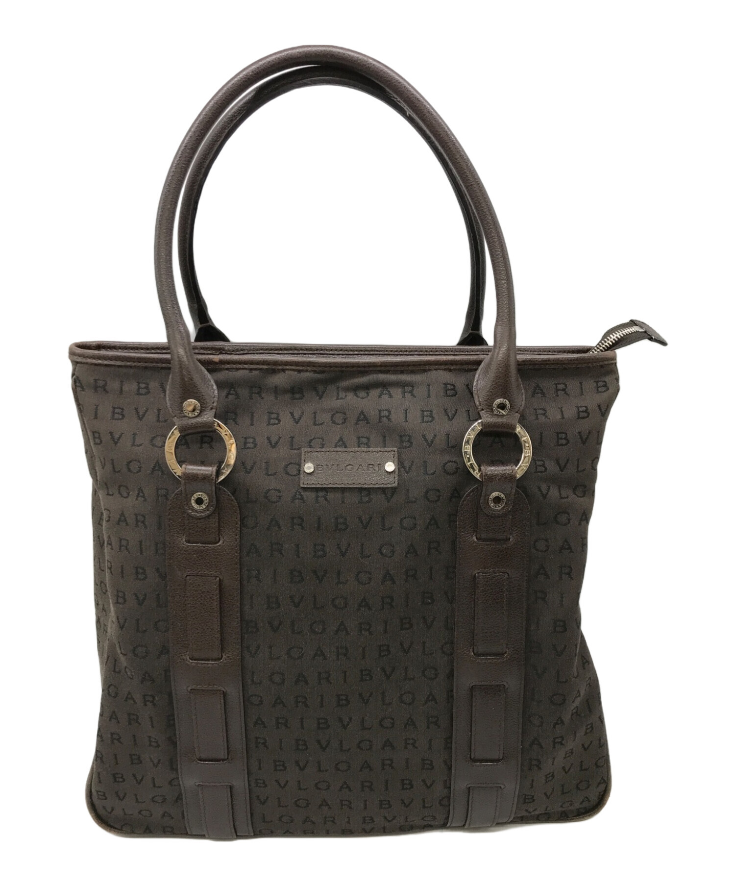 BVLGARI◇ロゴマニア/ラージトート/トートバッグ/キャンバス/BRW