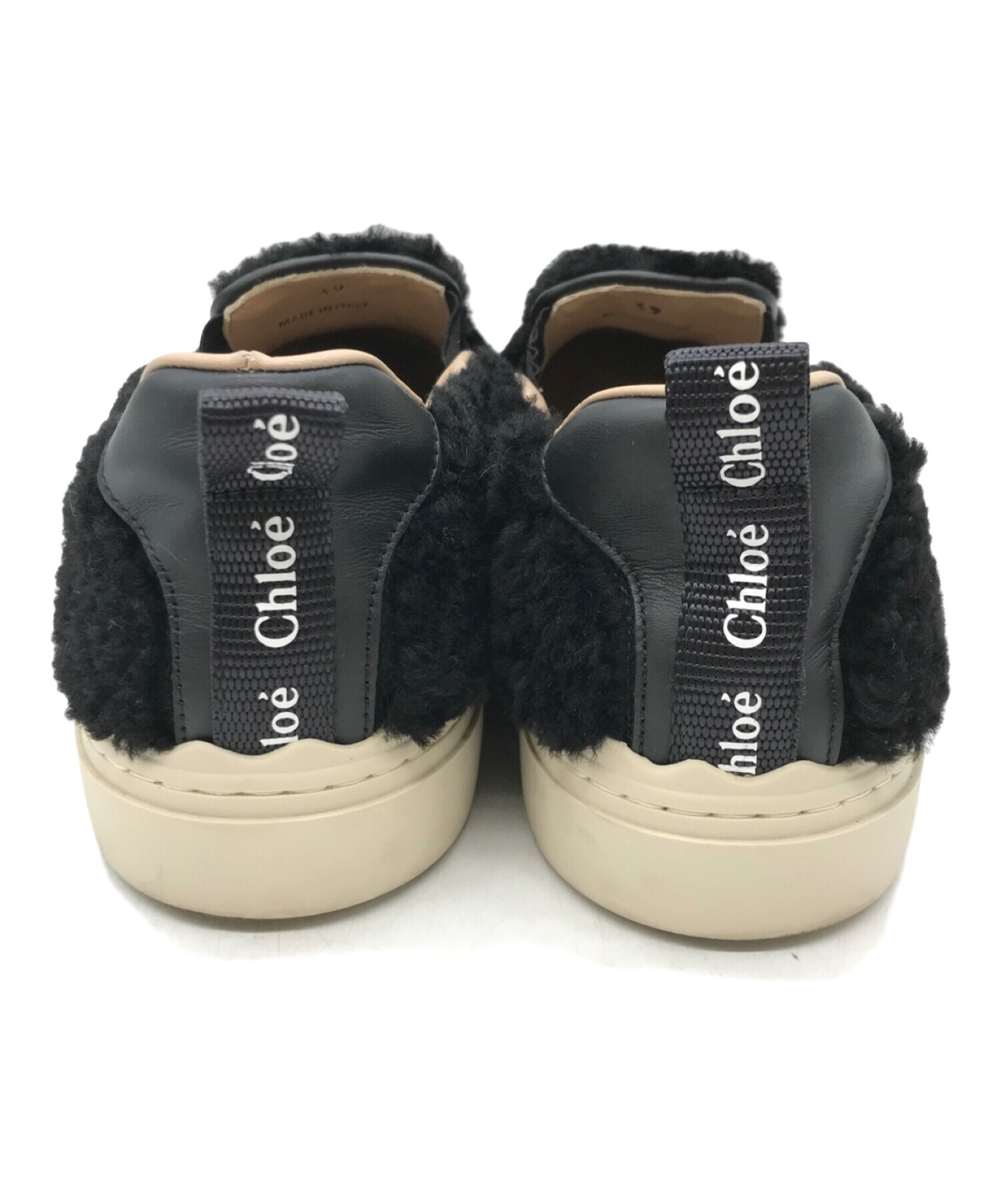 Chloe スニーカー スリッポン 中古・古着通販】Chloe (クロエ) ムートンスリッポン ブラック サイズ