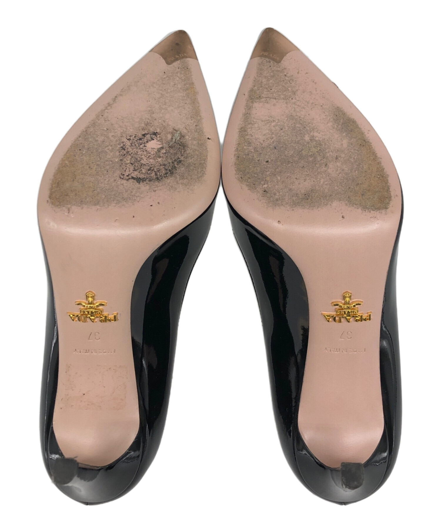 中古・古着通販】PRADA (プラダ) ロゴプレートリボンパンプス ブラック  