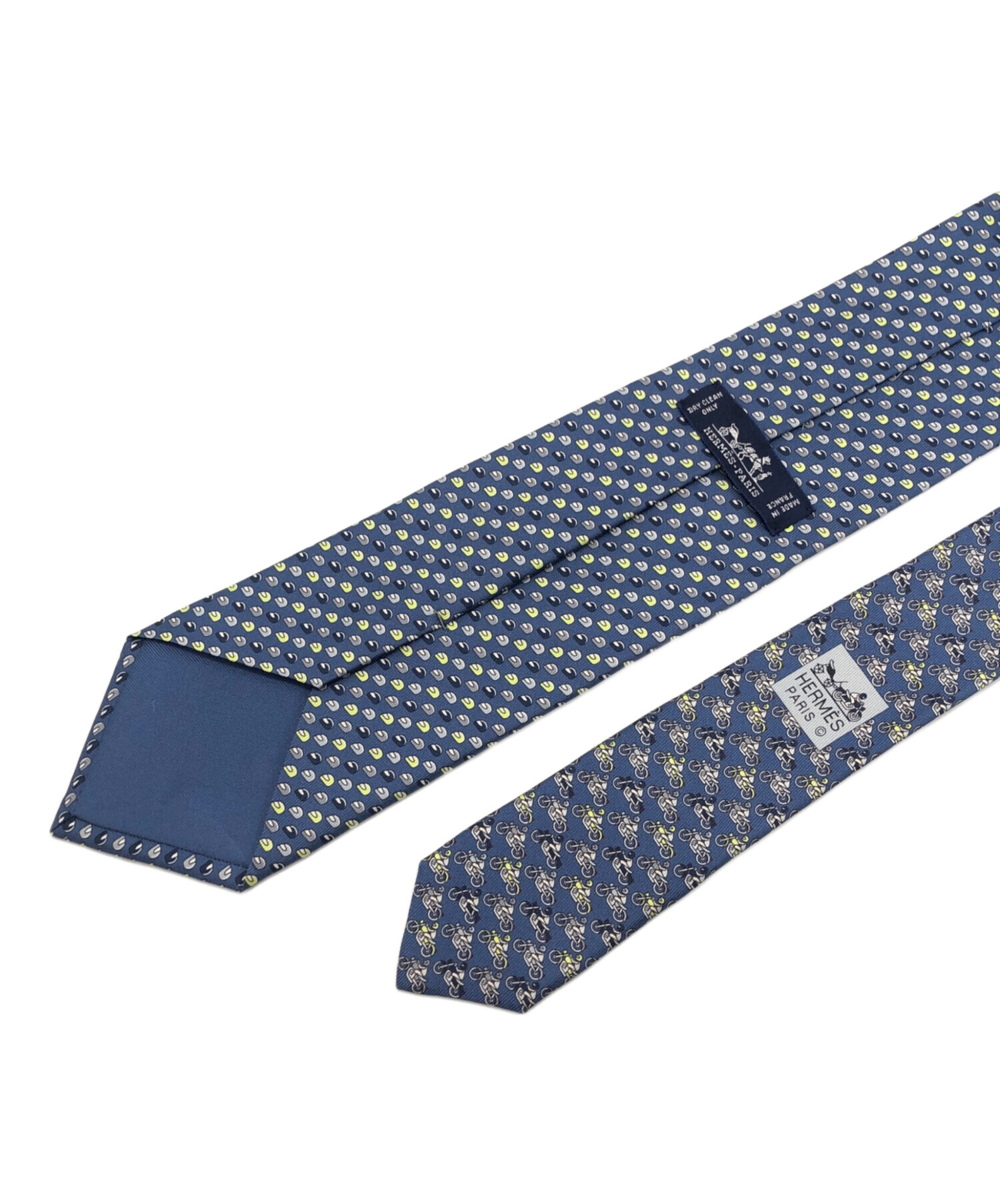 HERMES エルメス フランス製 小紋柄シルクネクタイ 8cm NAVY/BLUE【中古】【HERMES】 中古・古着通販】HERMES (エルメス) シルクネクタイ ネイビー サイズ