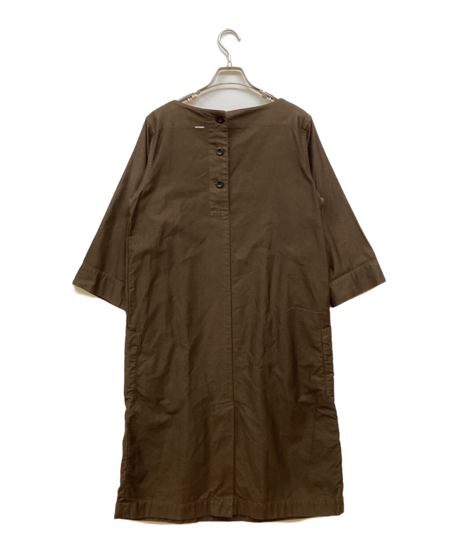 美品✨MHL 丸襟 ウール シャツワンピース フランネル ブラウン Ⅱ 中古