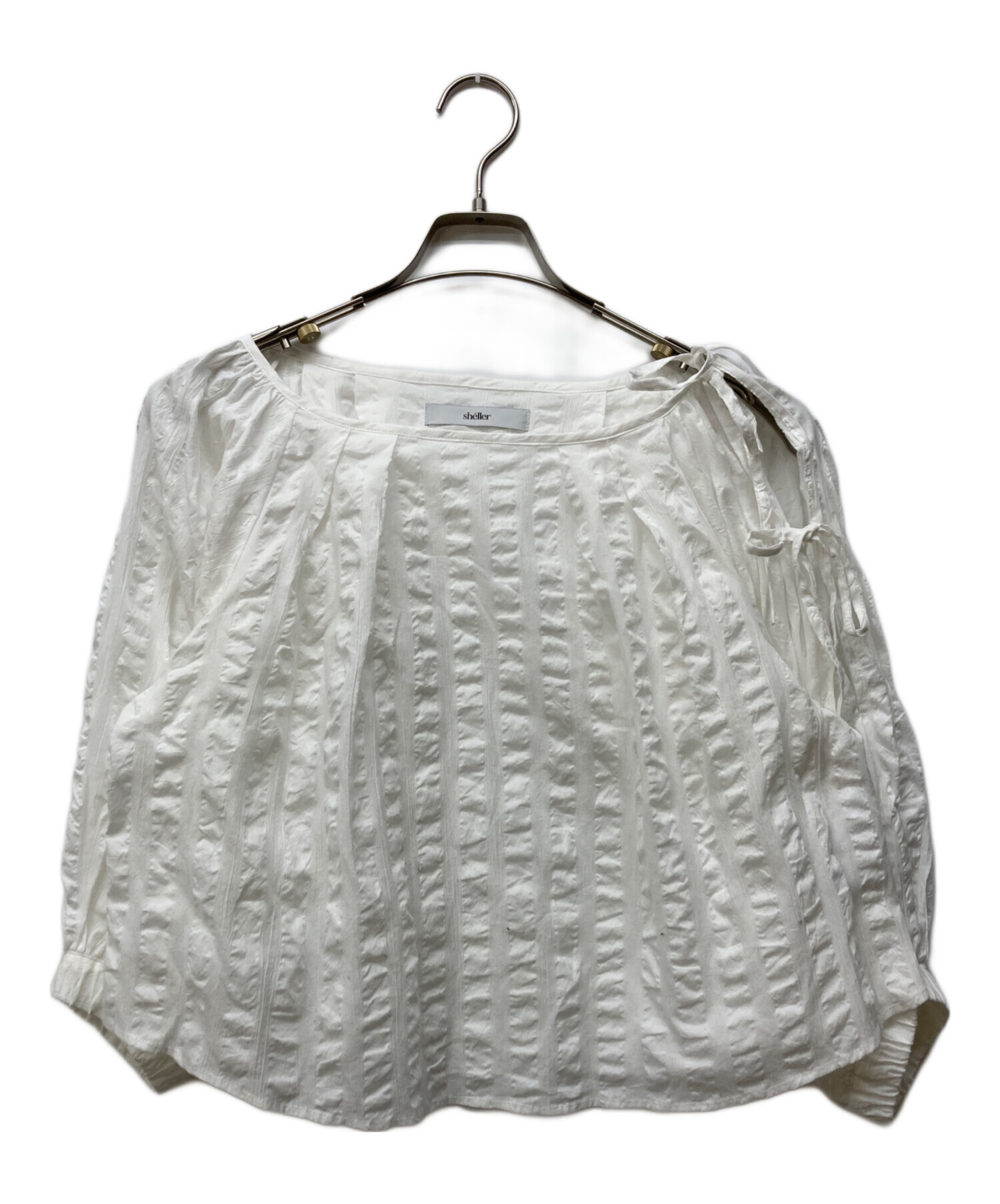 完売 シェリエ Sheller リボン ボウタイ ニット 白 F パフスリーブ 中古・古着通販】sheller (シェリエ) パフスリーブリボンブラウス