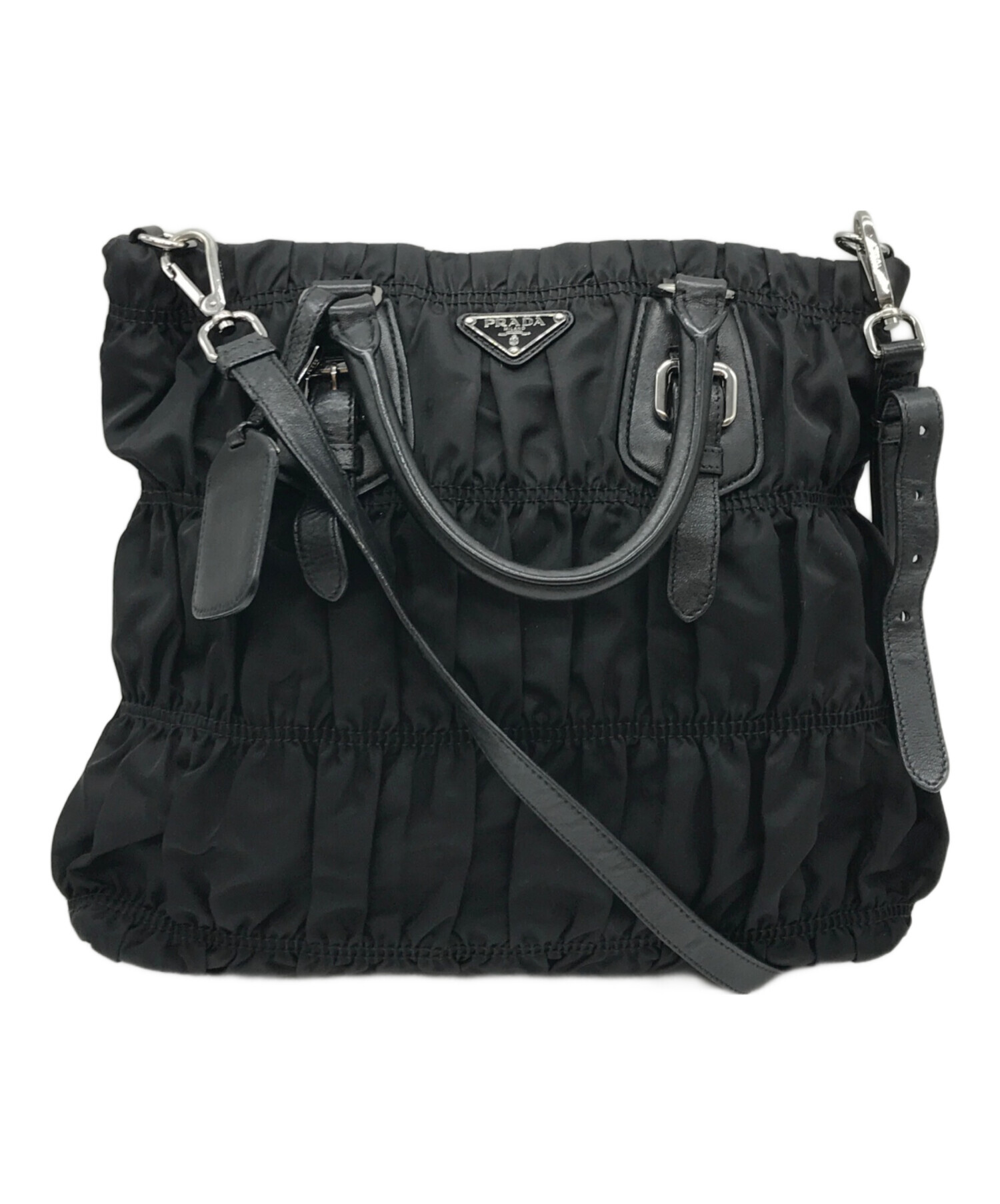 92000→82000！お値下げ中！【美品】PRADA ギャザーナイロンバッグ PRADA レザー×ナイロンギャザーバッグ