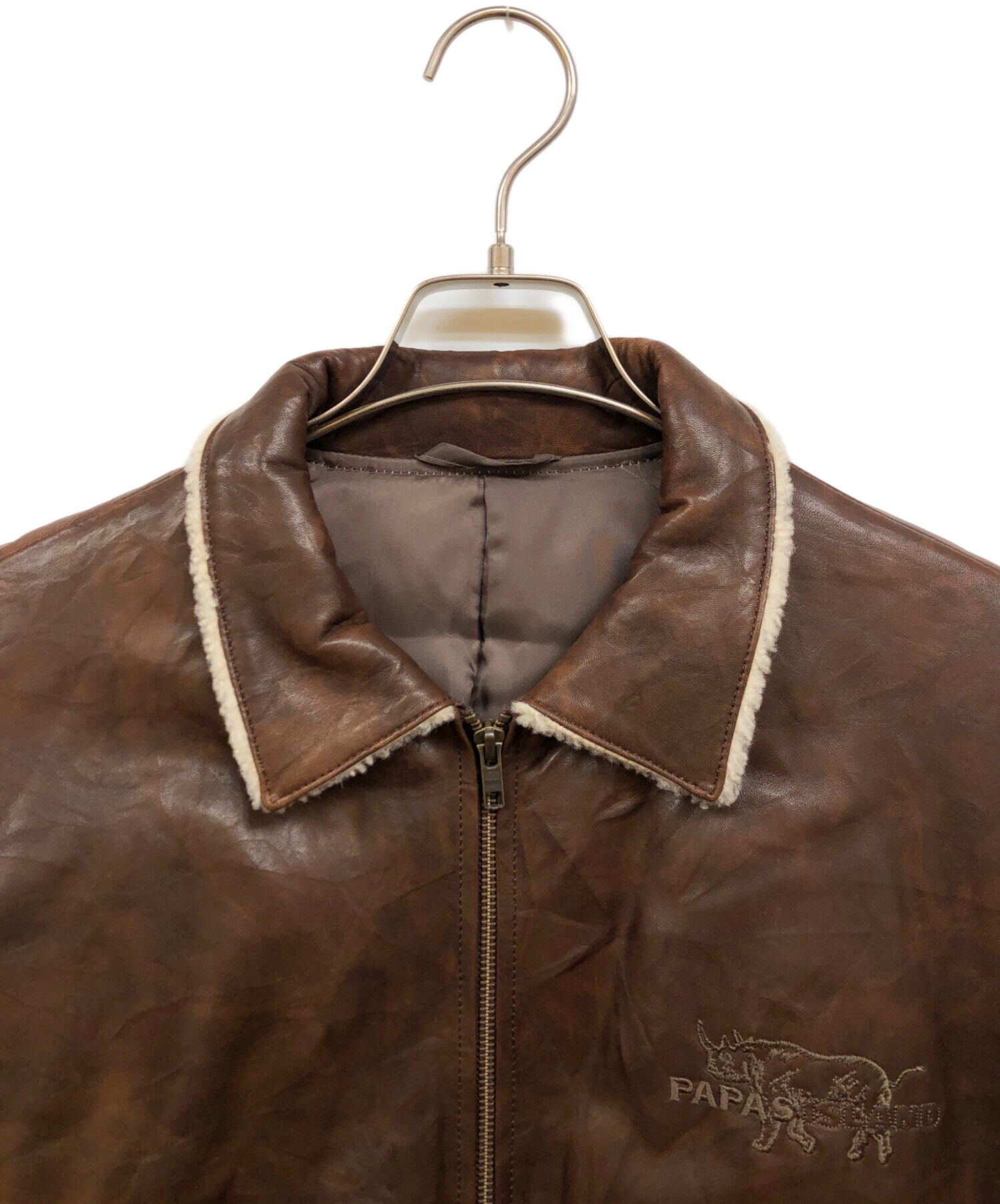 中古・古着通販】PAPAS (パパス) ムートン地衿 レザーダウンジャケット