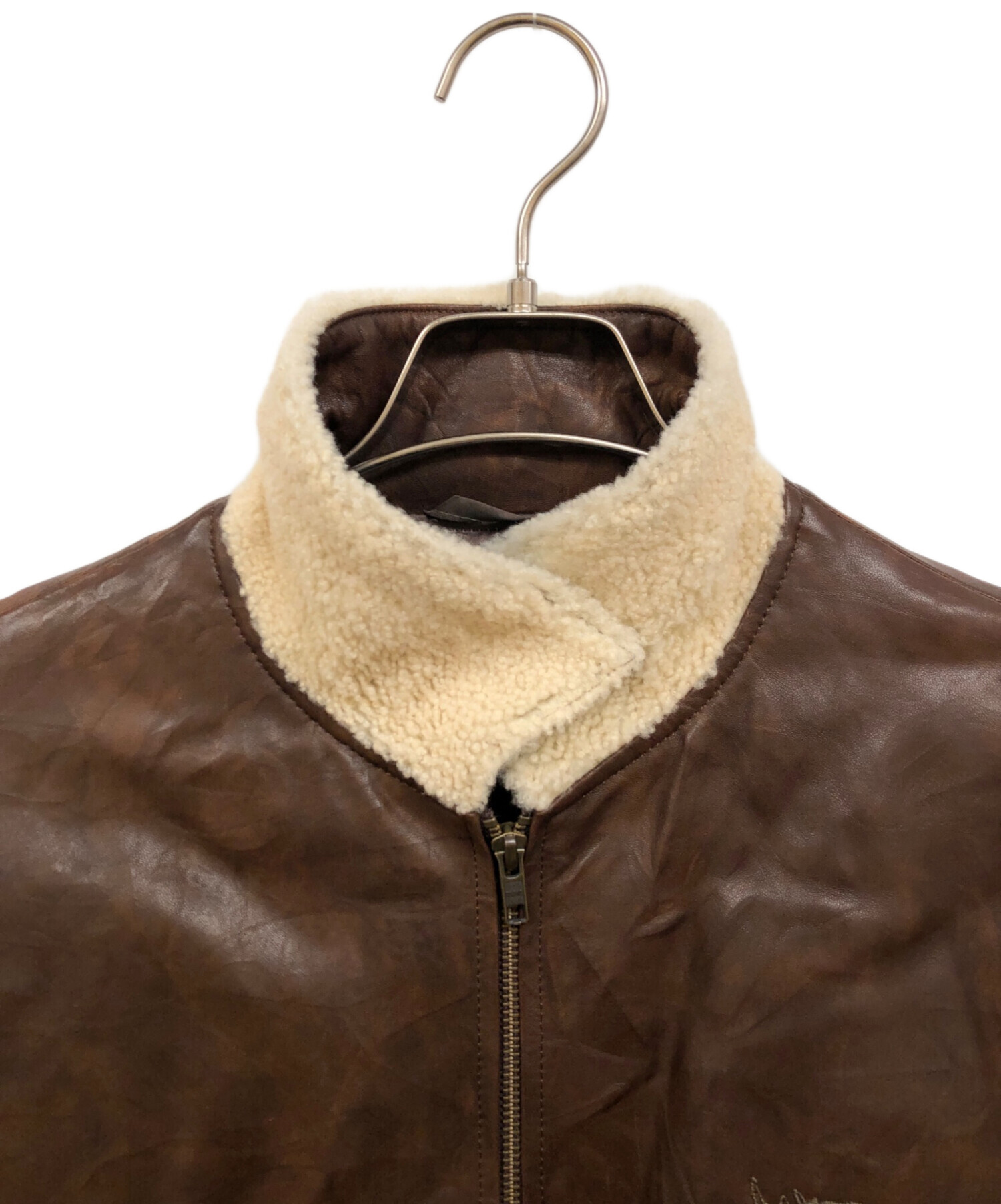 中古・古着通販】PAPAS (パパス) ムートン地衿 レザーダウンジャケット