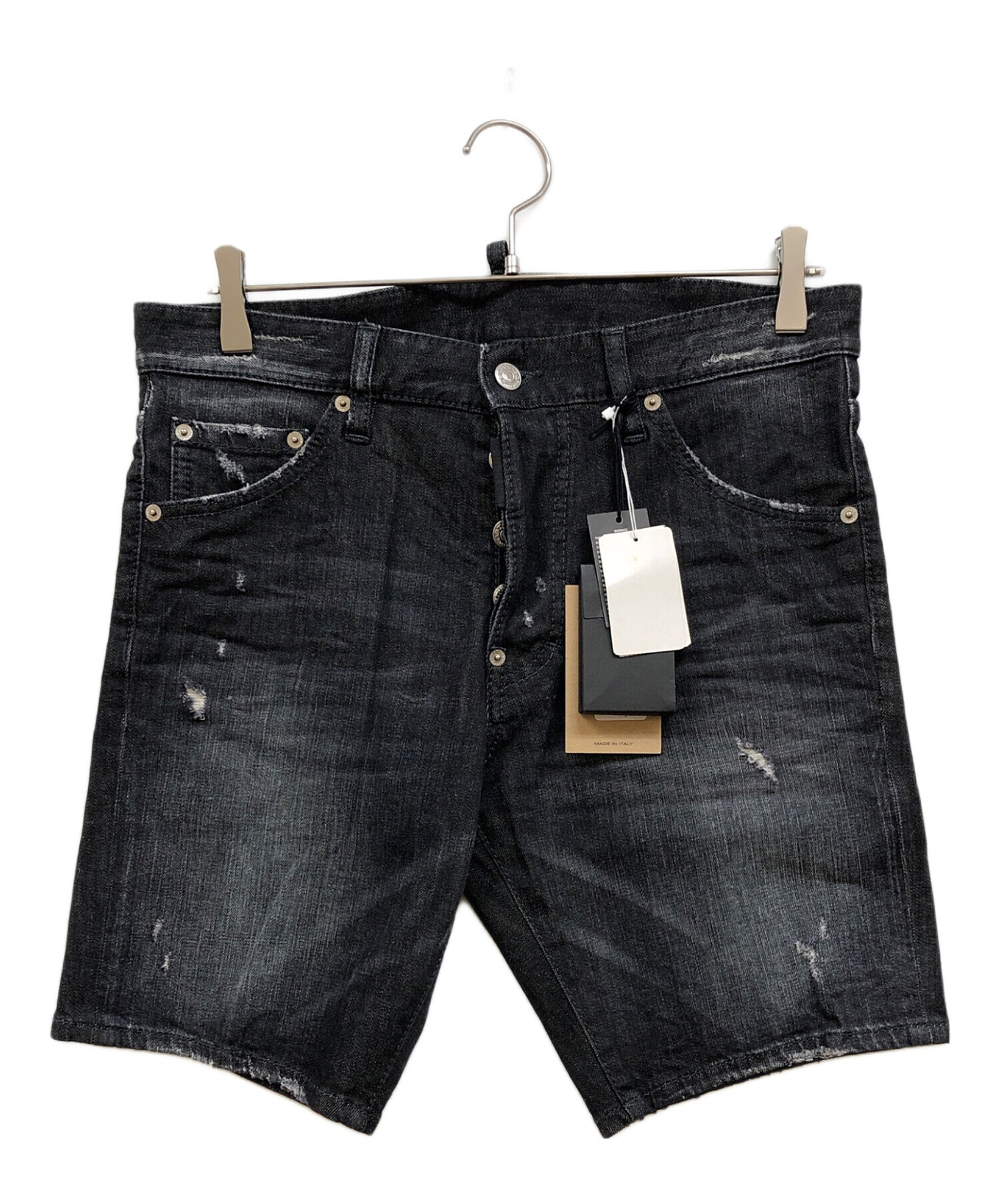 DSQUARED2 ブラックデニムショートパンツ DSQUARED2 ディースクエアード ダメージ ボタンフライ デニム ショート