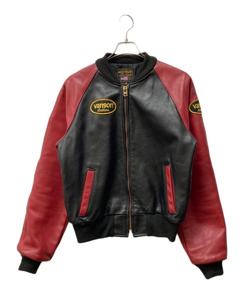 Vanson レザージャケット TJV サイズ36 黒赤 パッチ付き 中古・古着通販】VANSON (バンソン) TJV TEAM JACKET レッド×ブラック