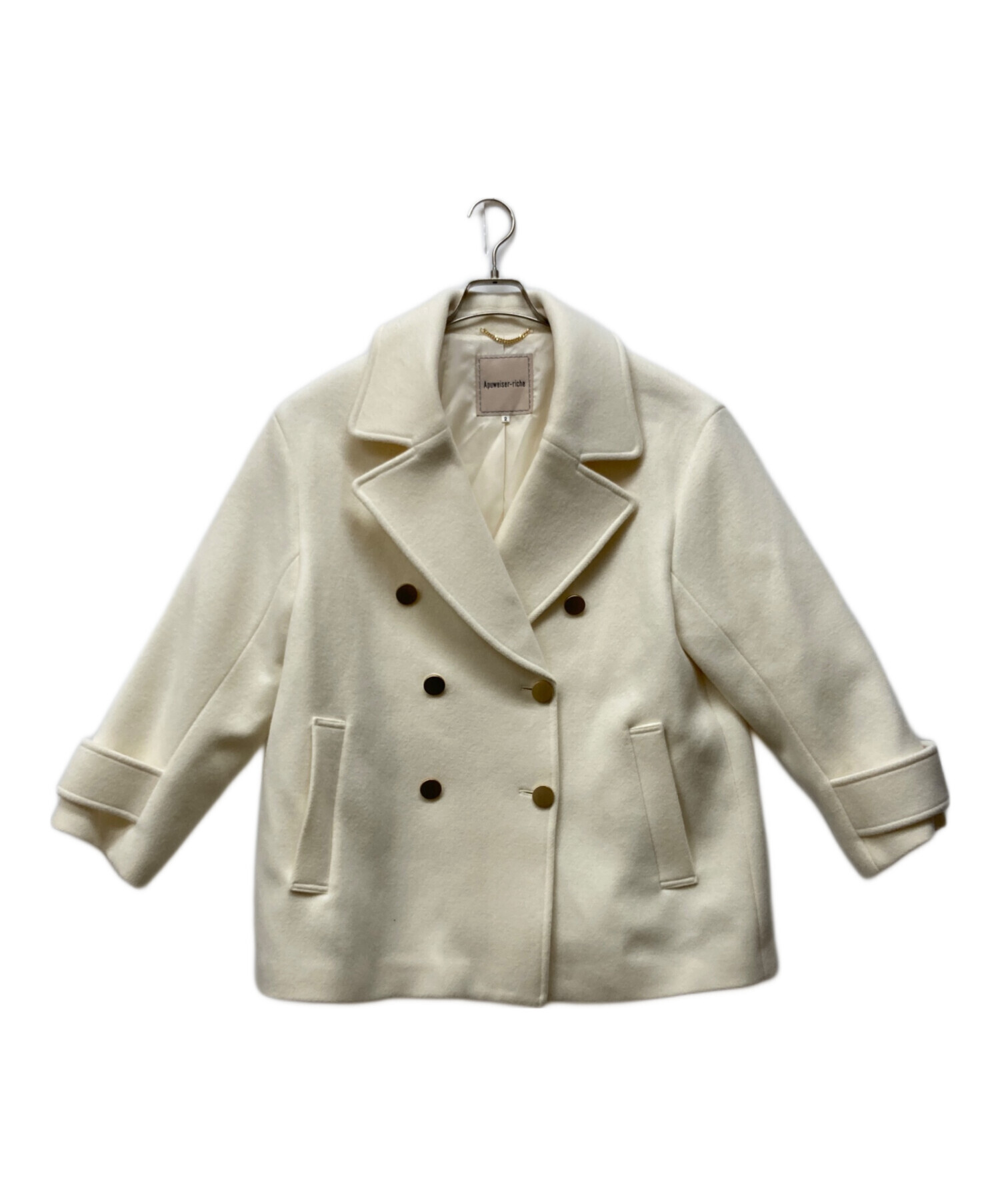 Apuweiser-riche ホワイト ウール ピーコート ダブルブレスト　白 Apuweiser-riche ホワイト ウール ピーコート ダブルブレスト白