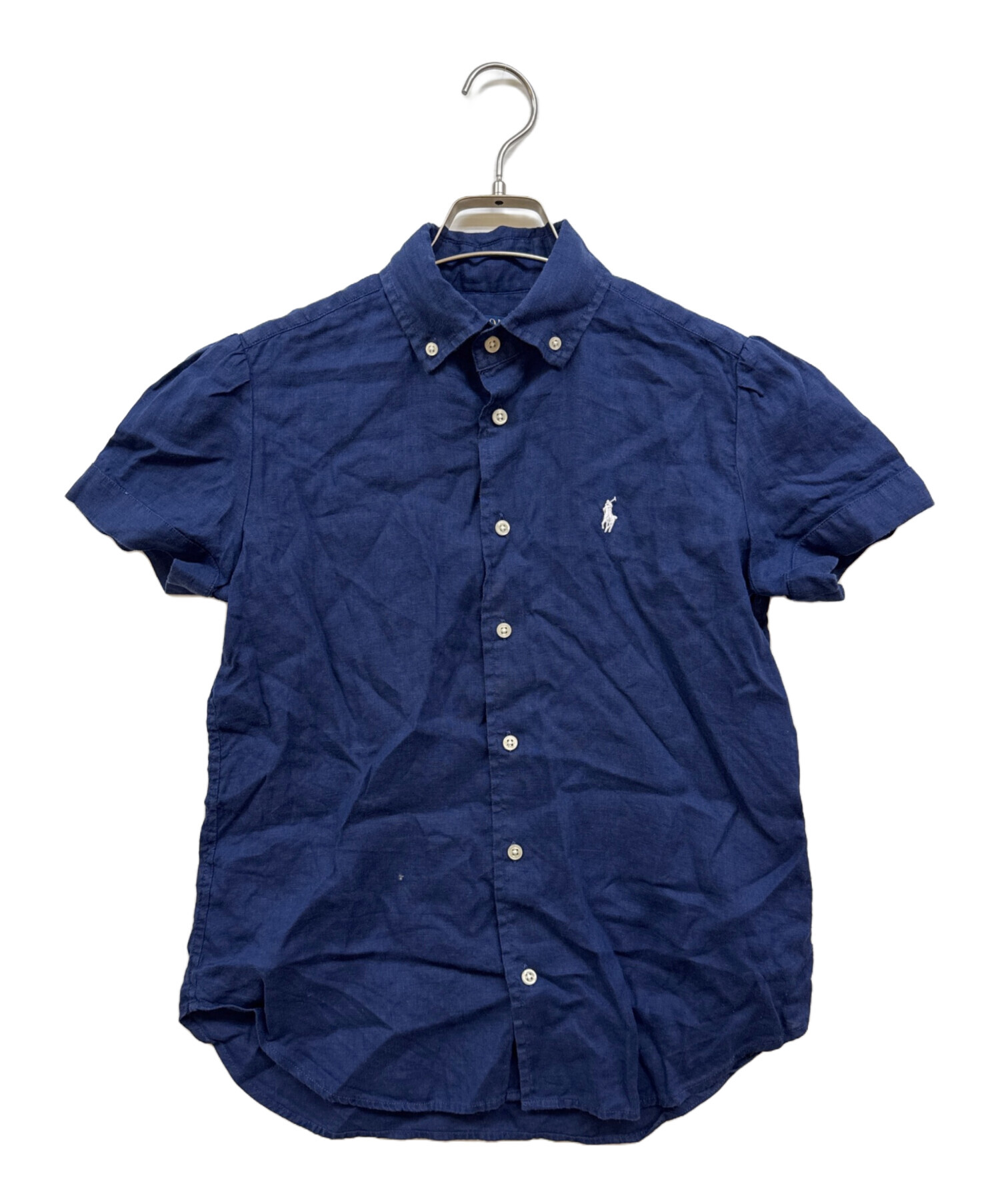 リネン100%✨ラルフローレン リネンボタンダウンシャツ ネイビーストライプ 中古・古着通販】POLO RALPH LAUREN (ポロ・ラルフローレン